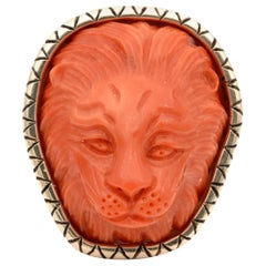 Retro Rare Large Scale Carved Coral Lion Head