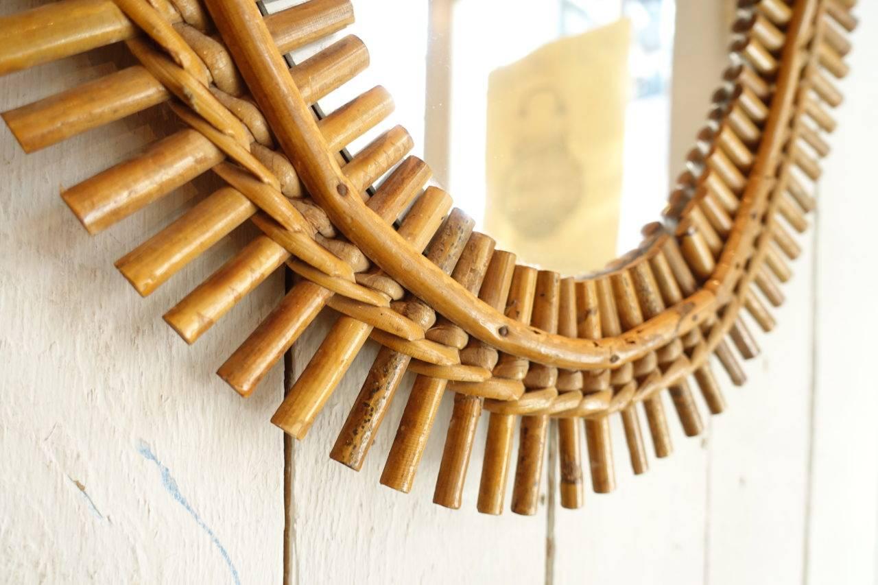 Mid-Century Modern Retro Rattan Mirror