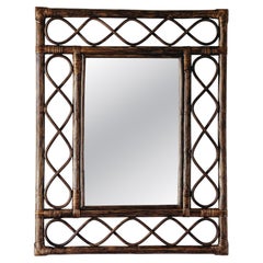 Retro Rattan Mirror, Teak