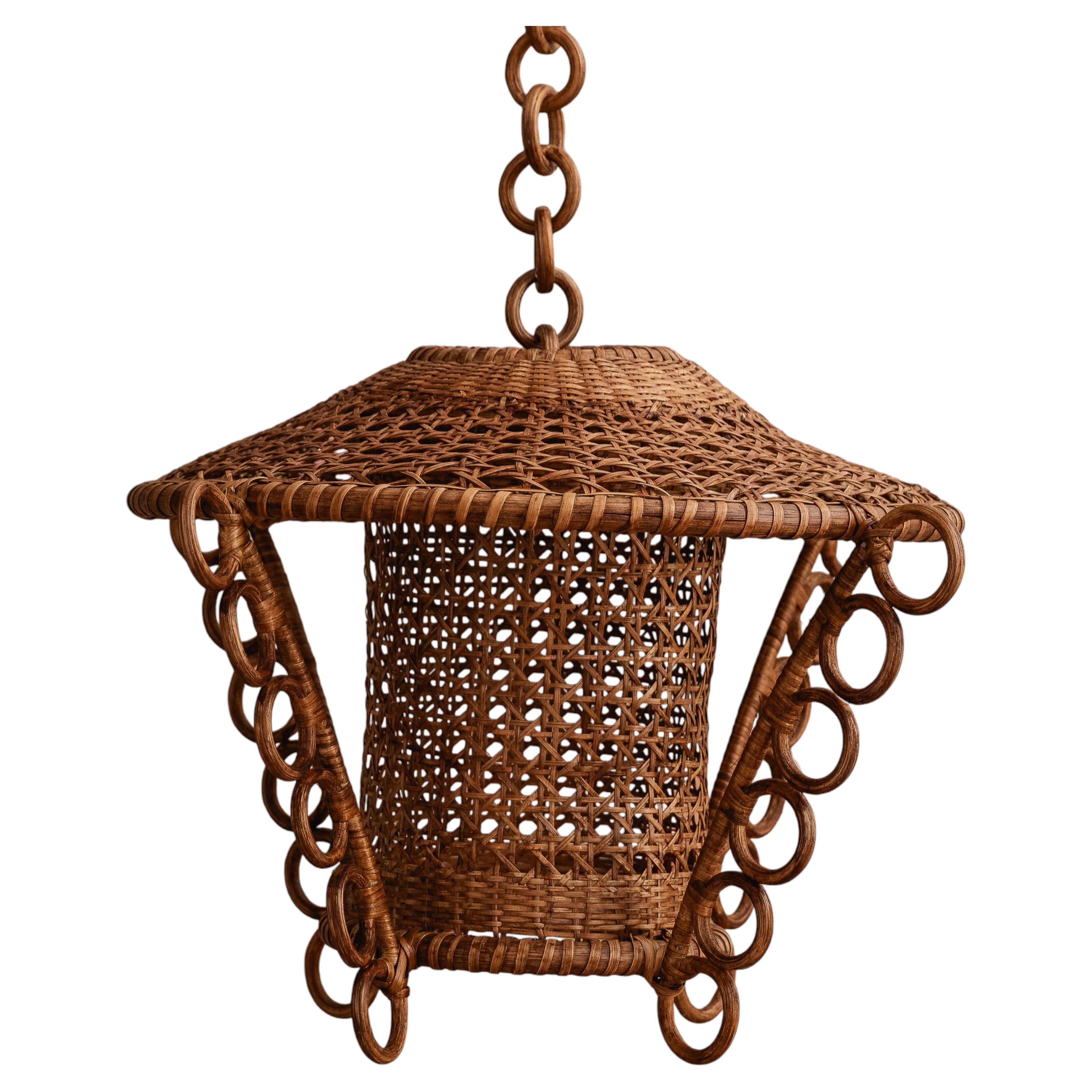 Retro Rattan Scalloped Pendant Light, Italian Riviera - 52 cm