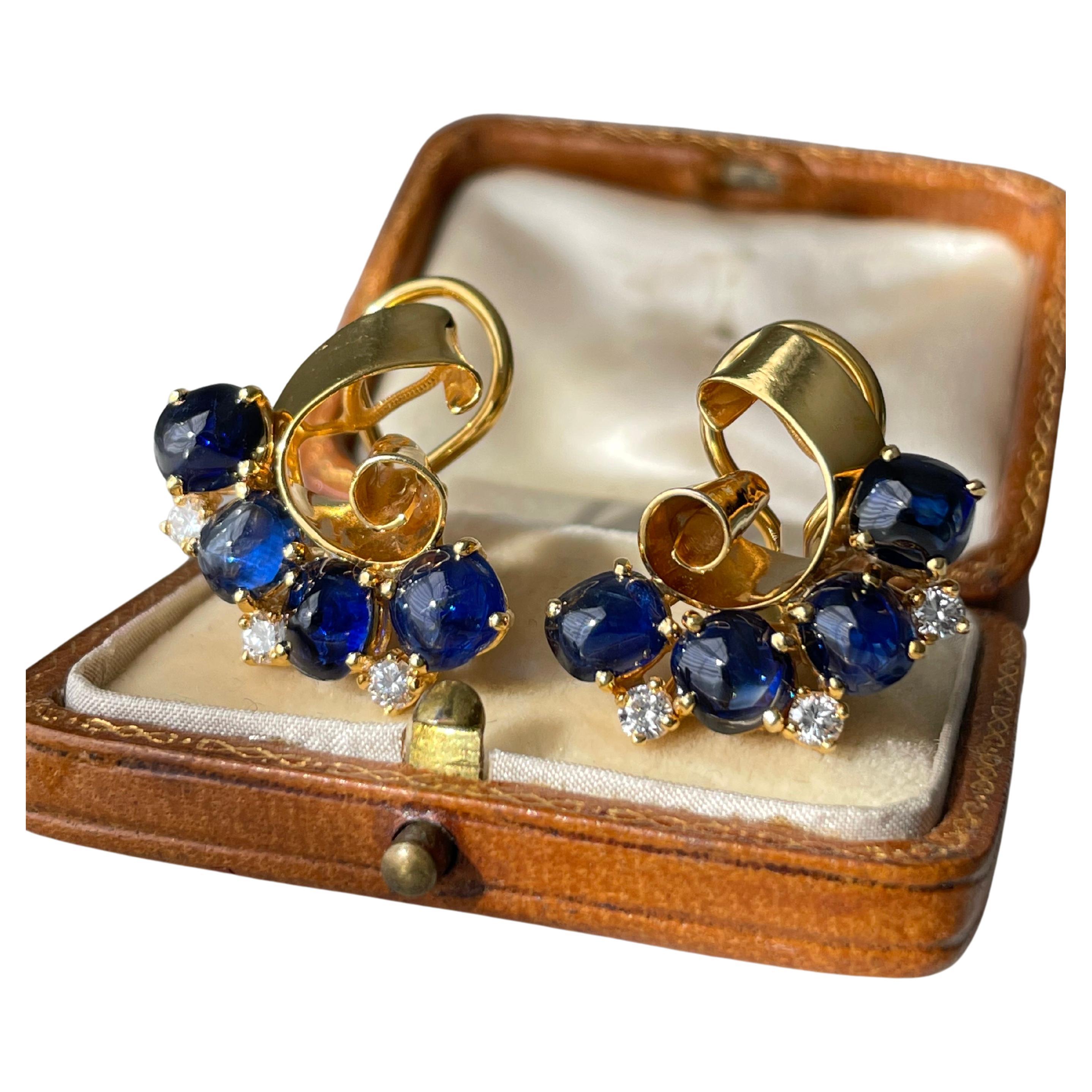 Retro Raymond Yard Sapphire and Diamond Clip Earrings For Sale