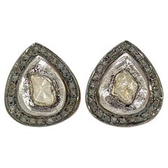 Retro Ohrstecker, real ungeschliffener Rosenschliff Diamant Gold Silber Tropfenohrstecker