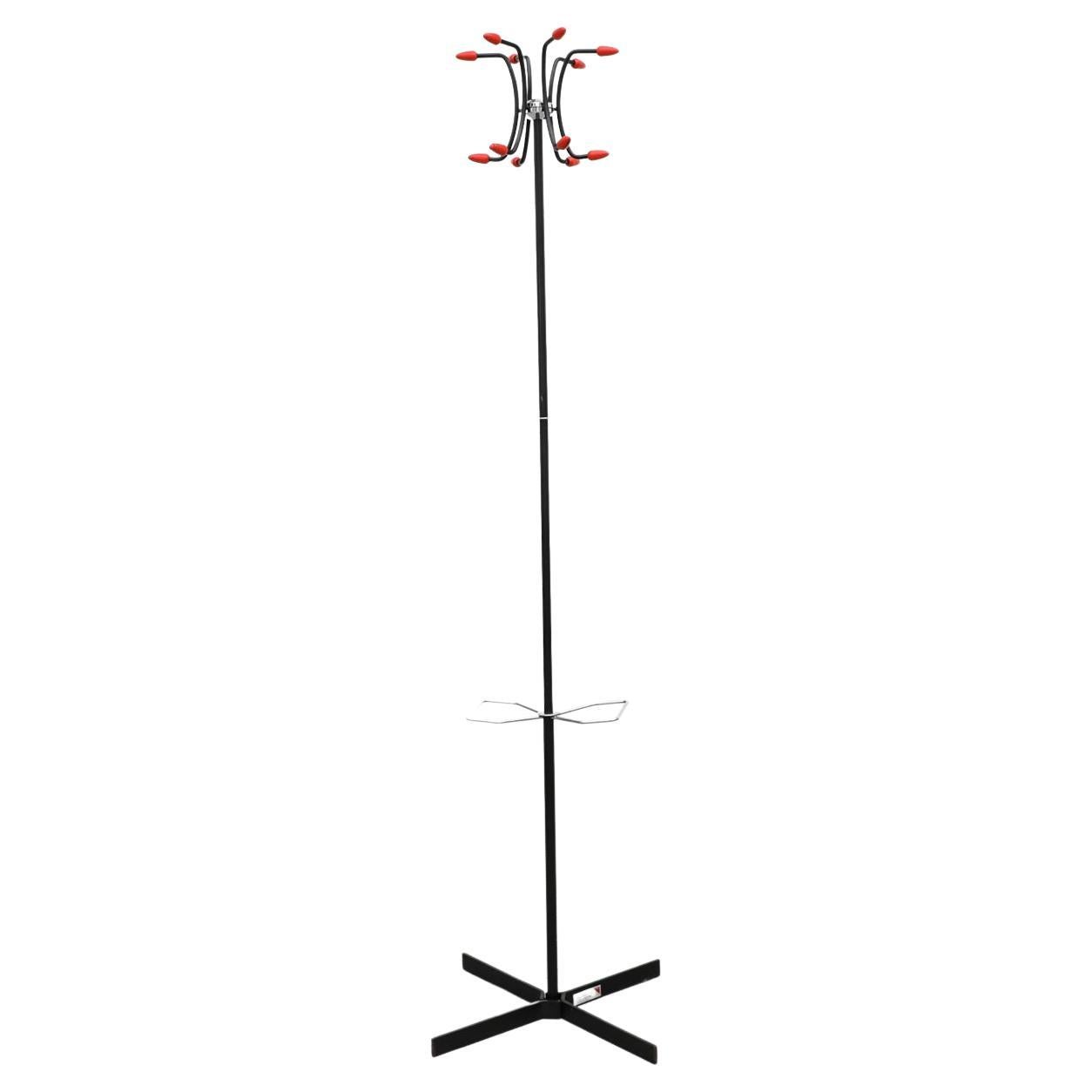 Retro Red and Black Coat Tree with Umbrella Stand