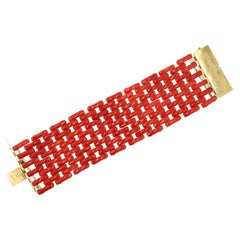 Bracelet débardeur large rétro en corail rouge et or 18k