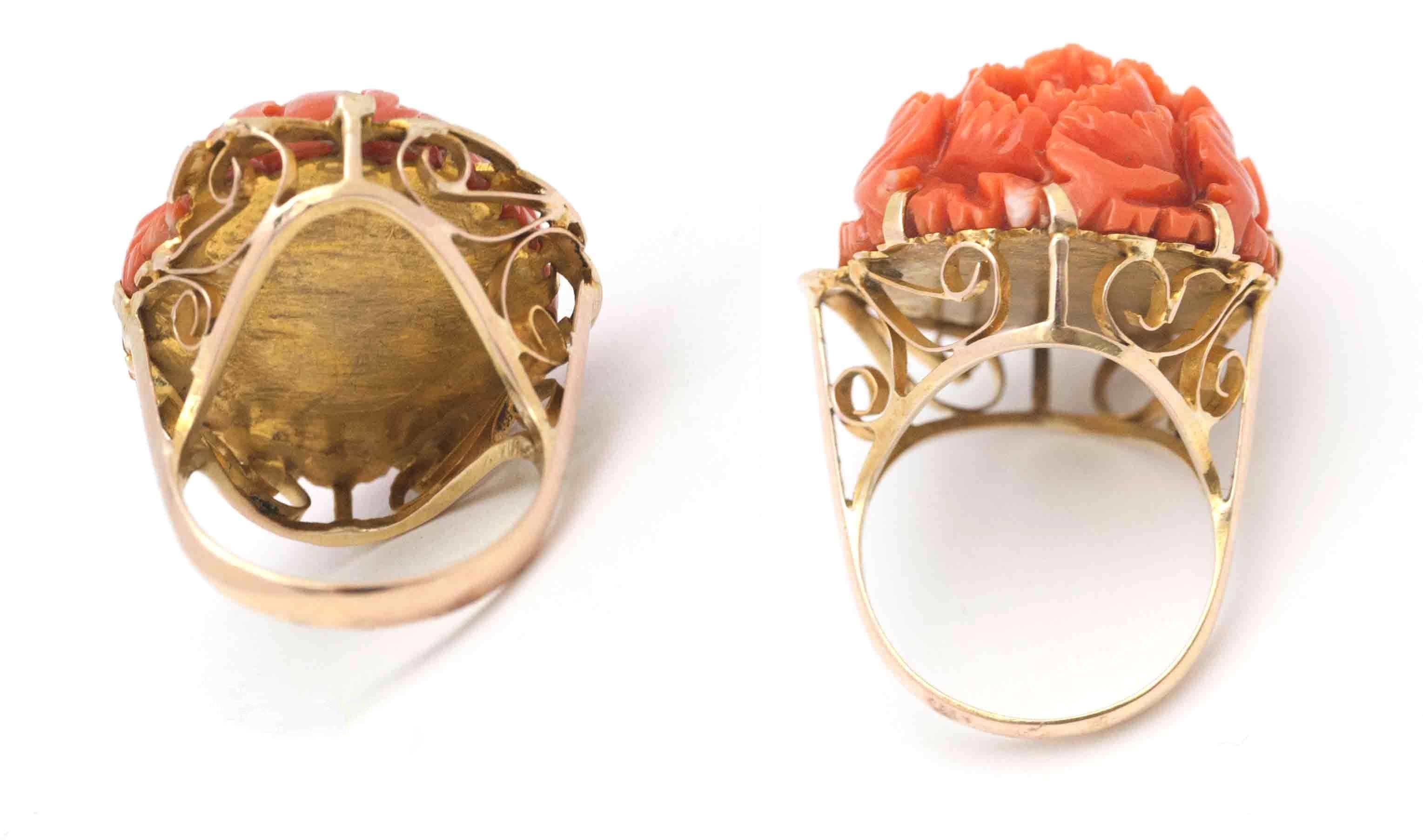 carved coral rose ring