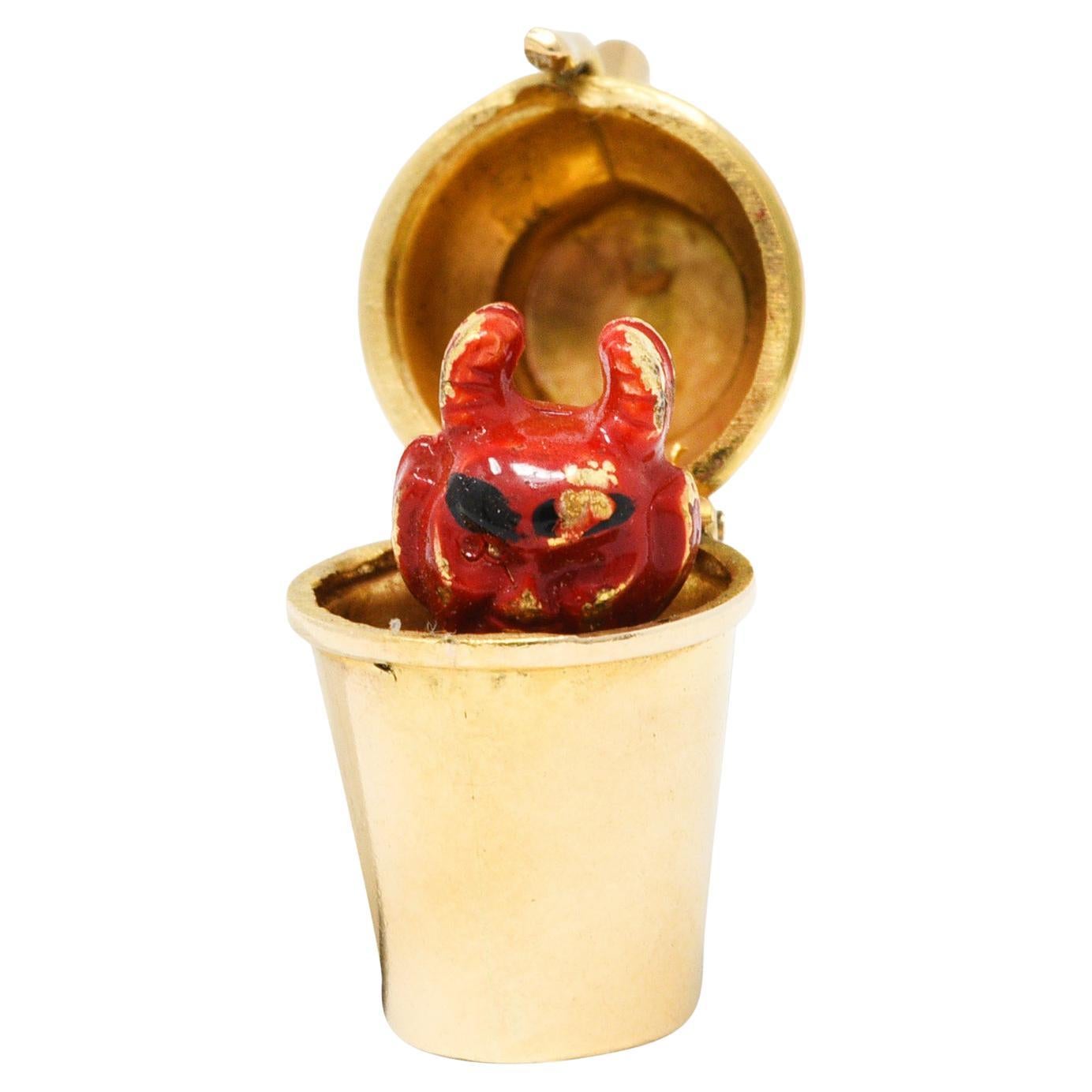 Retro Red Enamel 14 Karat Gold Devil Martini Shaker Charm