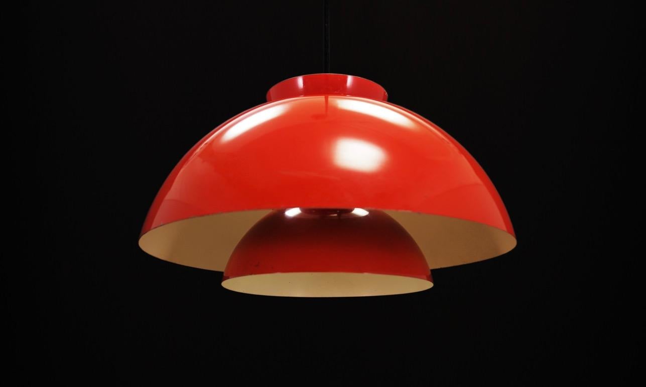Scandinavian Modern Retro Red Steel Lamp 1970s Vintage Danish Design For Sale
