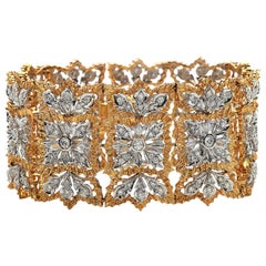 Retro Rigato Diamond 18 Karat Yellow White Gold Wide Bracelet