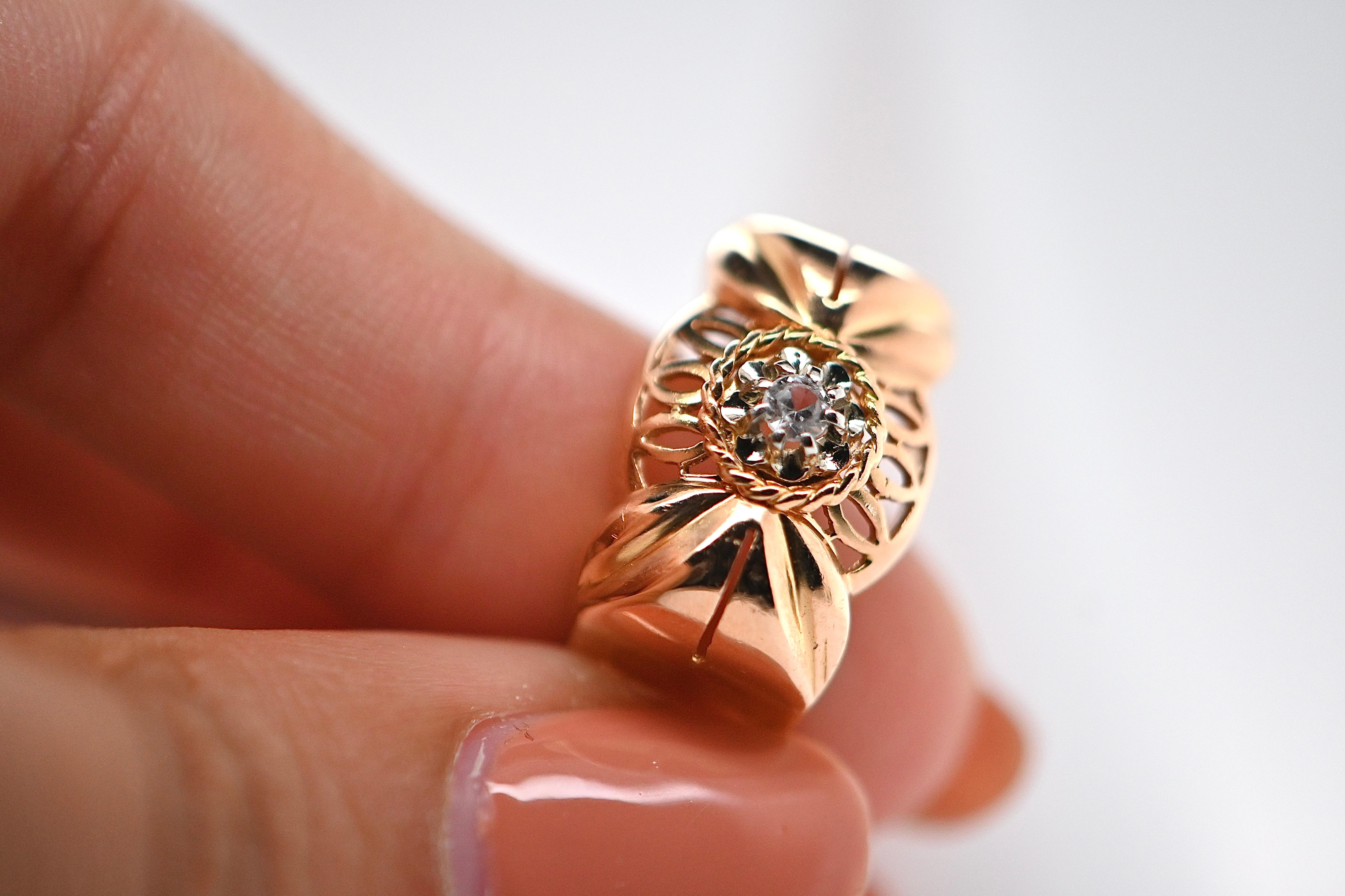 Retro Ring Art Deco Style Circa 1950s White Quartz Rose Gold 18 Karat In Excellent Condition For Sale In Vannes, FR
