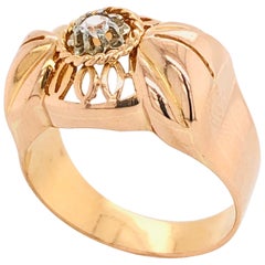 Retro Ring Art Deco Style Circa 1950s White Quartz Rose Gold 18 Karat   