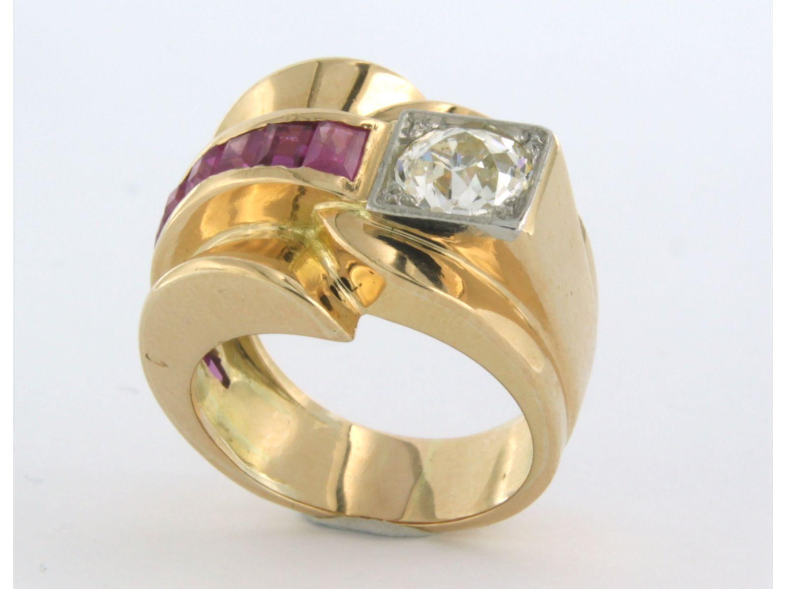 Retro RETRO Ring set with ruby and diamond 18k bicolour gold For Sale
