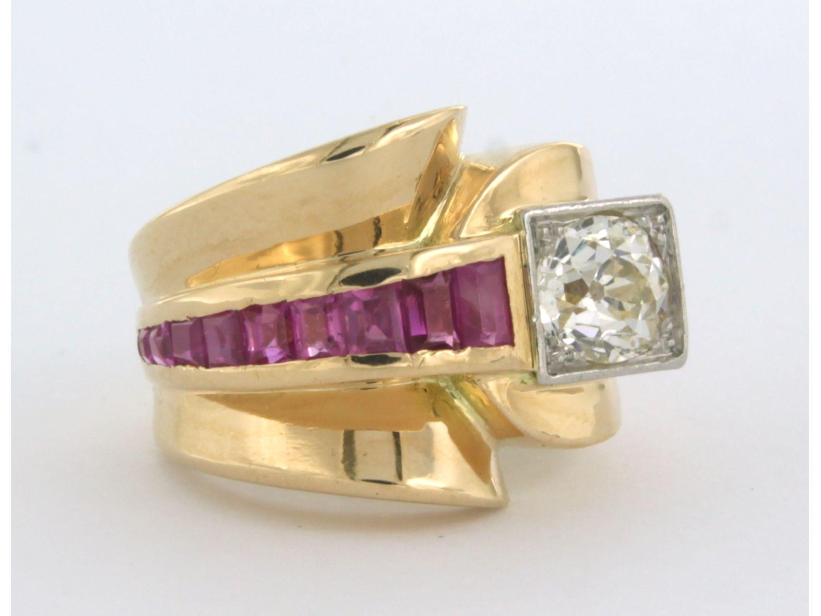 RETRO Ring set with ruby and diamond 18k bicolour gold For Sale 1