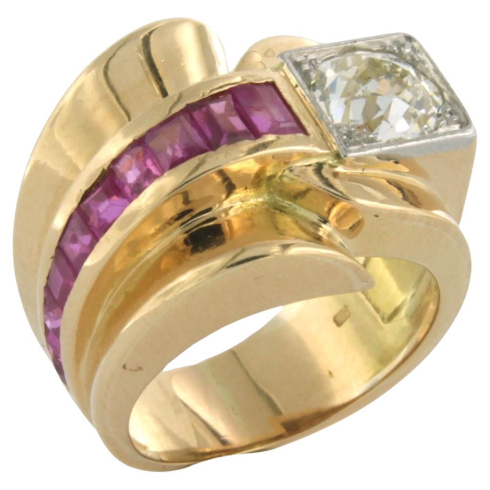 RETRO Ring set with ruby and diamond 18k bicolour gold