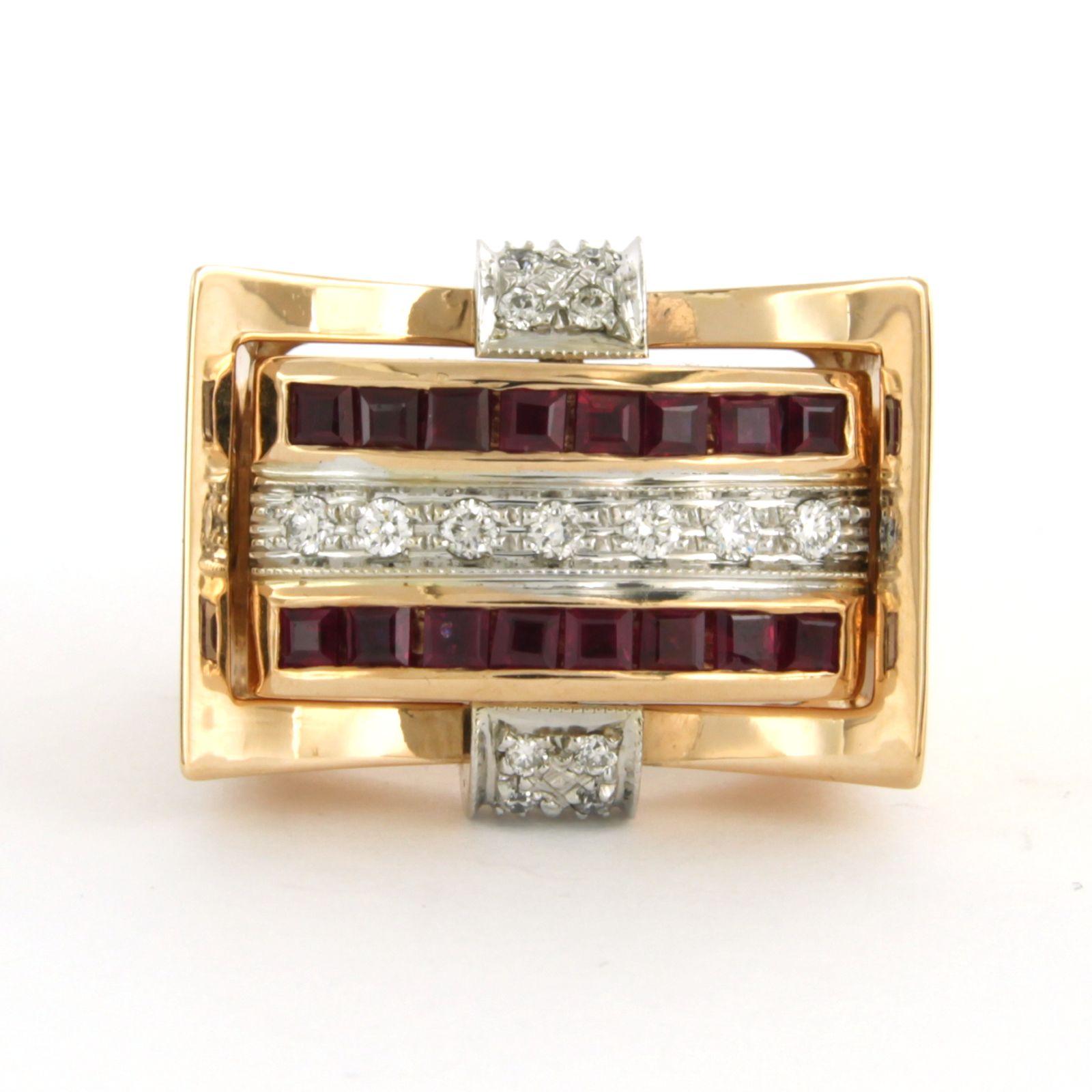 RETRO Ring aus 18 Karat zweifarbigem Gold mit Rubin, Saphir und Diamanten besetzt (Retro)