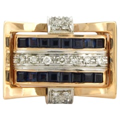 RETRO Ring aus 18 Karat zweifarbigem Gold mit Rubin, Saphir und Diamanten besetzt