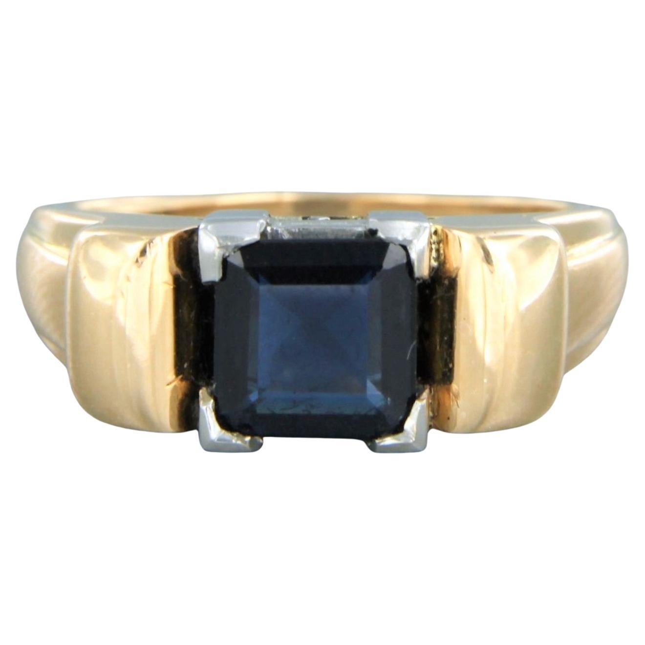 Retro Ring set with Sapphire in total 1.50ct 18k bicolour gold For Sale