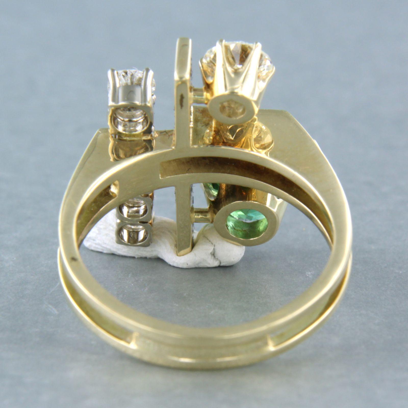 14k yellow gold ring set with tourmaline and old mine cut diamond. 1.40ct – G/H – SI/Piq1 - ring size U.S. 7.5 - EU. 17.75(56)

detailed description:

The top of the ring is 2.0 cm wide by 6.3 mm high

Ring size US 7.5 - EU. 17.75(56), rings can be