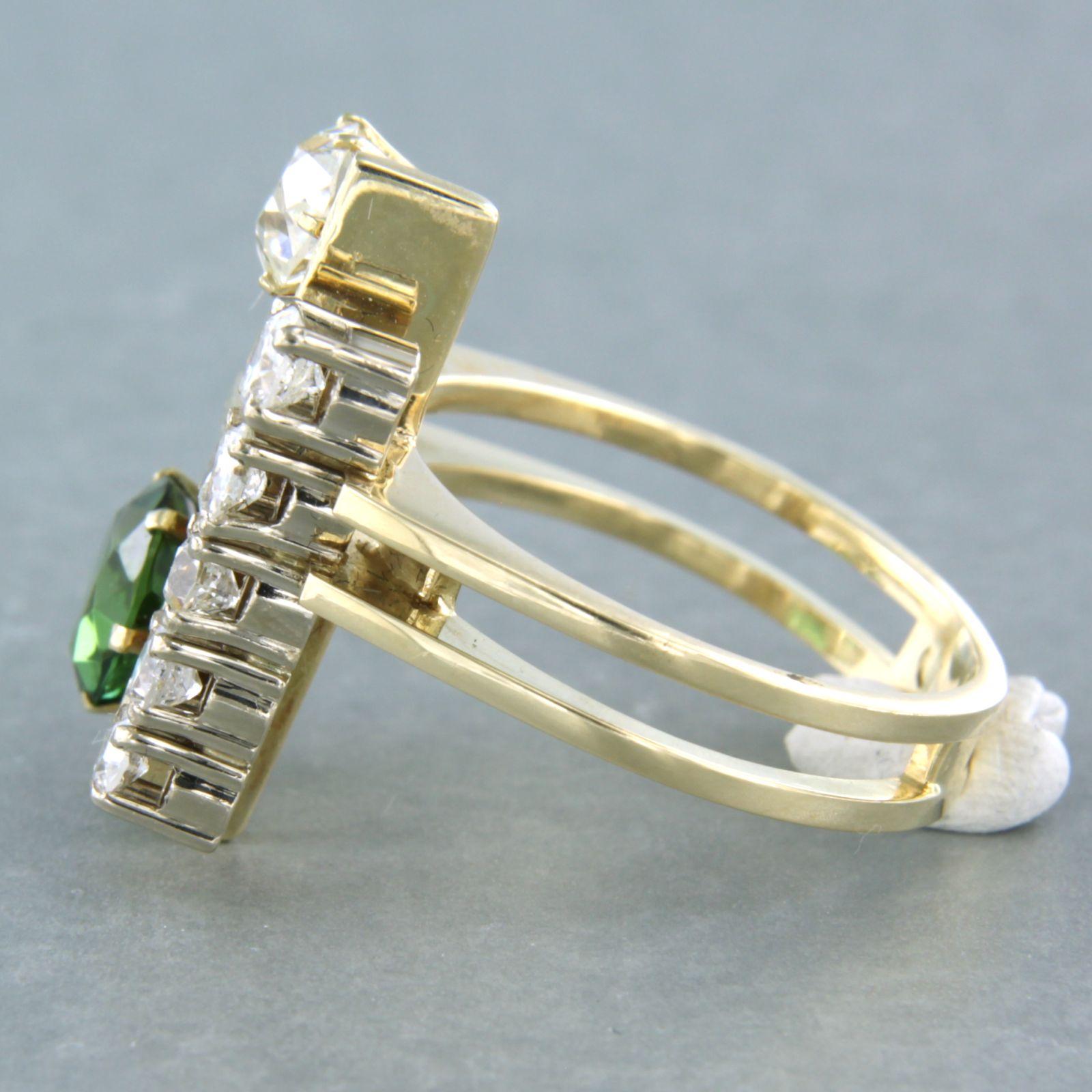 Old Mine Cut RETRO ring set with tourmaline and diamonds 14k yellow gold