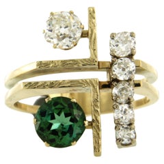 Vintage ring set with tourmaline and diamonds 14k yellow gold