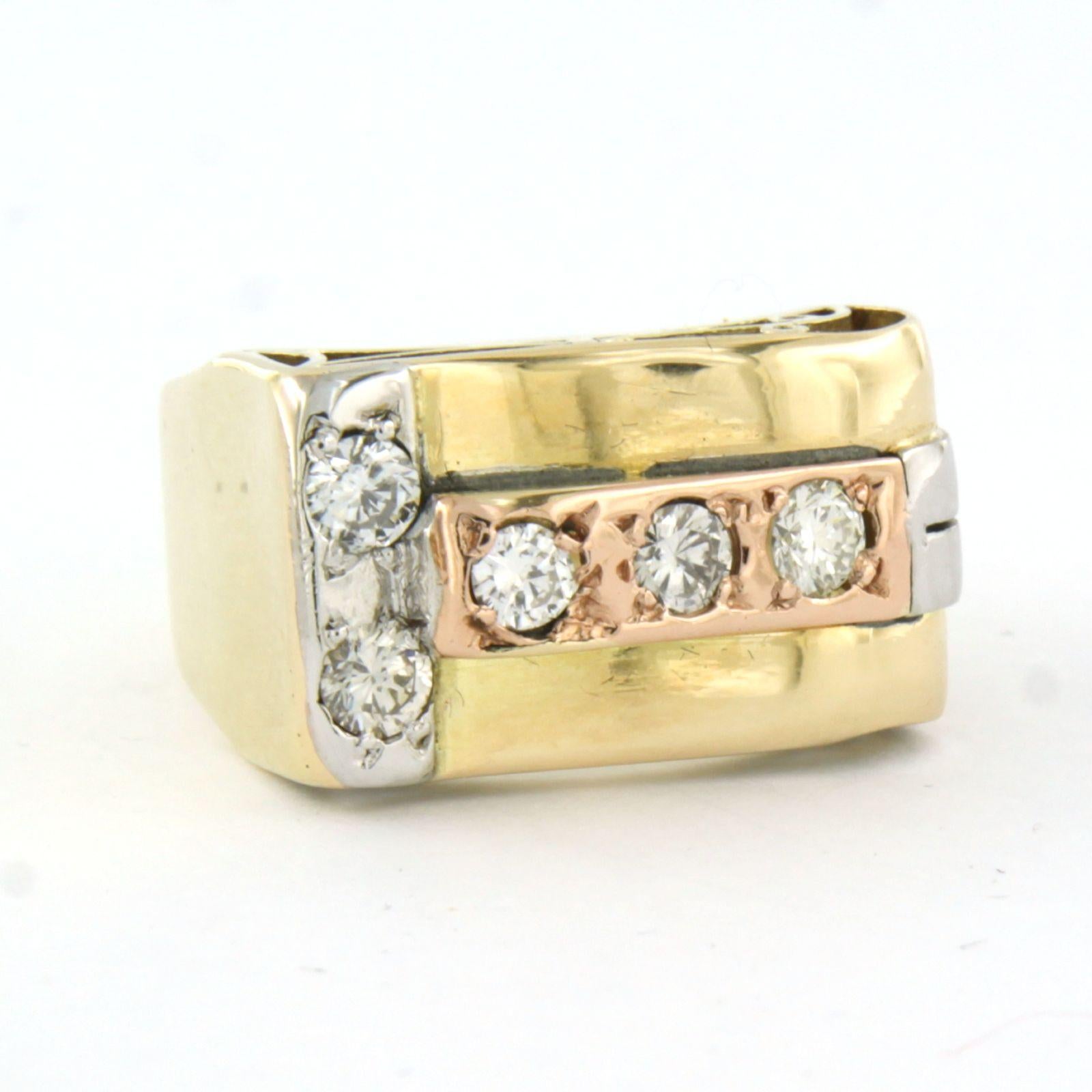 Retro RETRO ring with brilliant cut diamonds up to 0.50ct 14k three-tone gold For Sale