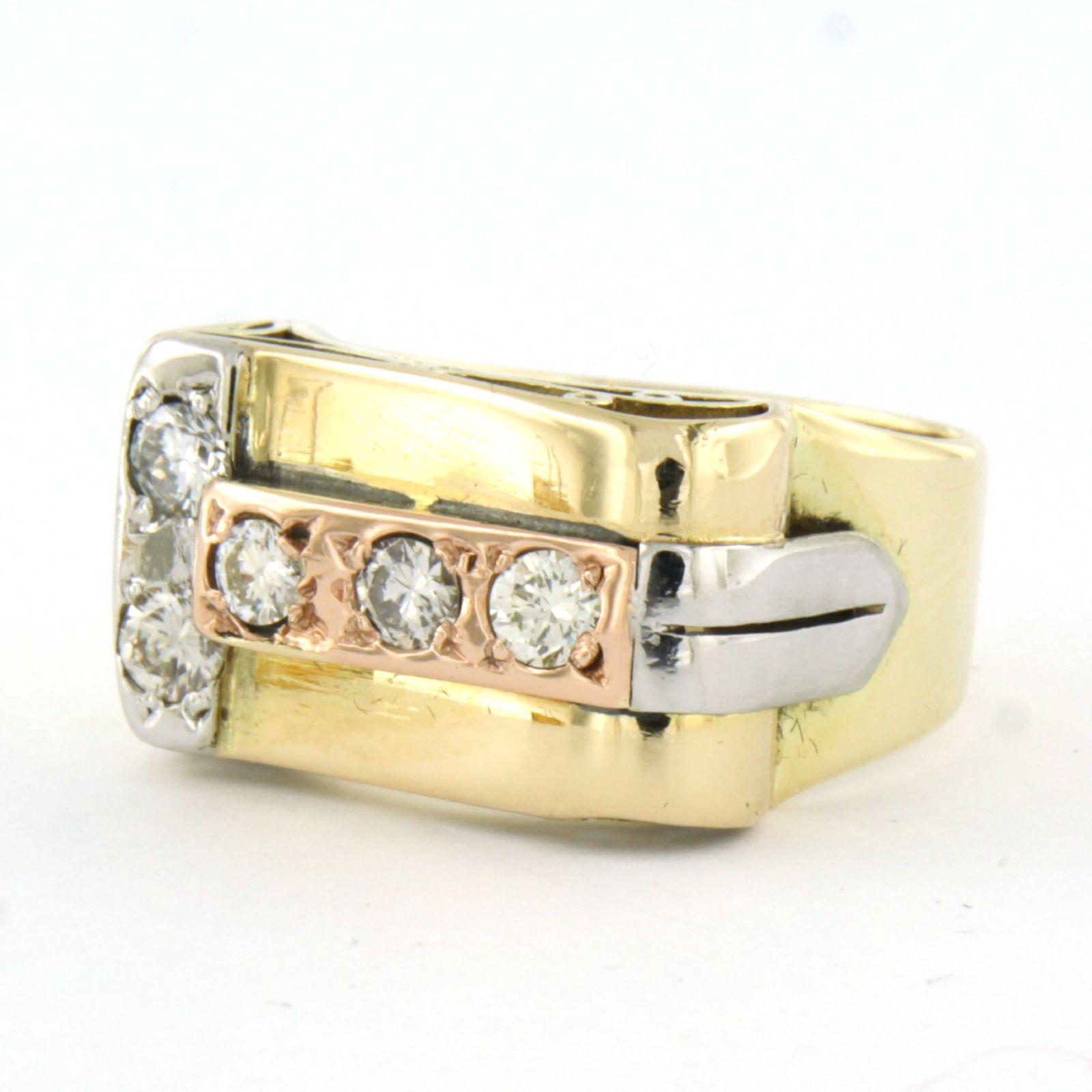 Brilliant Cut RETRO ring with brilliant cut diamonds up to 0.50ct 14k three-tone gold For Sale