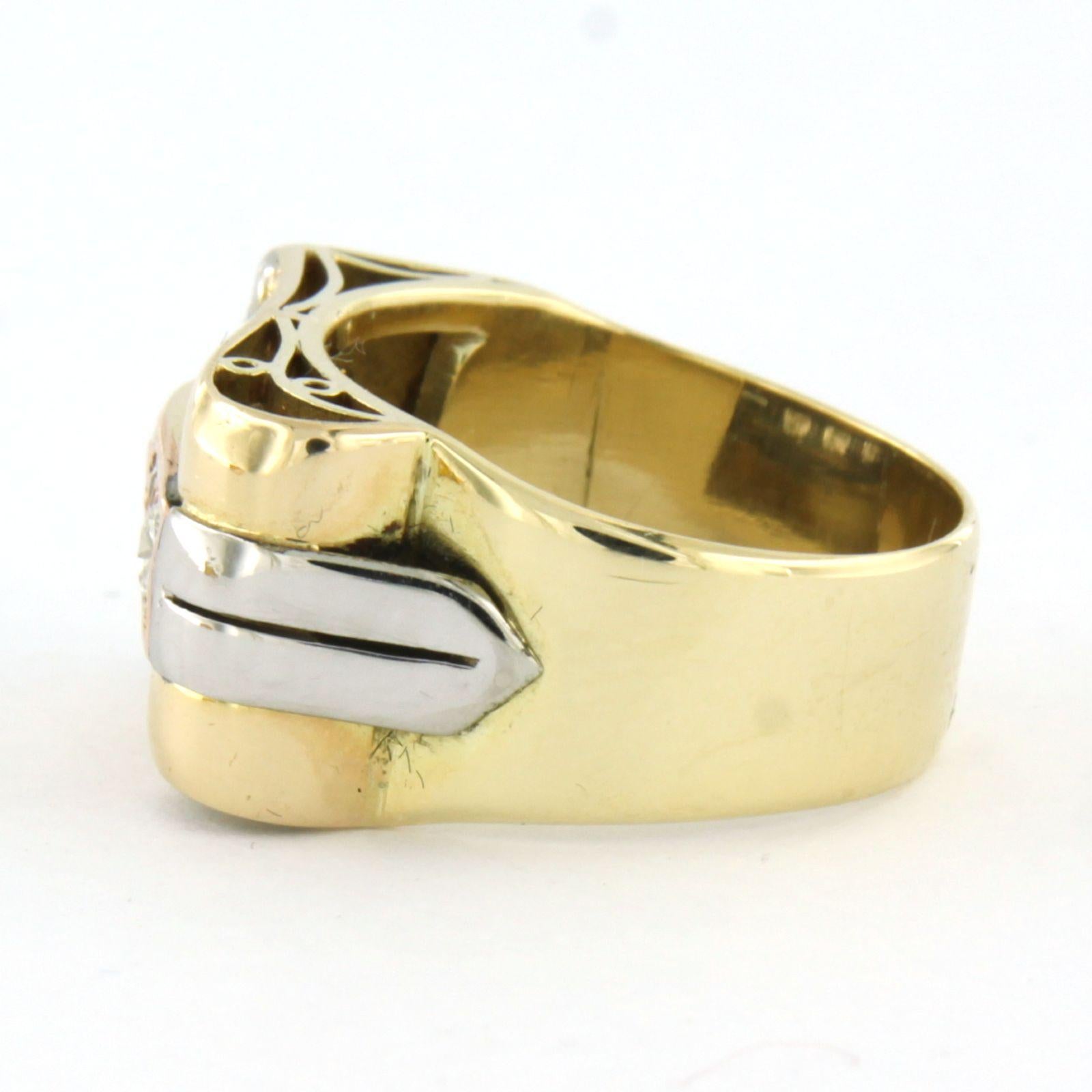RETRO ring with brilliant cut diamonds up to 0.50ct 14k three-tone gold In Excellent Condition For Sale In The Hague, ZH