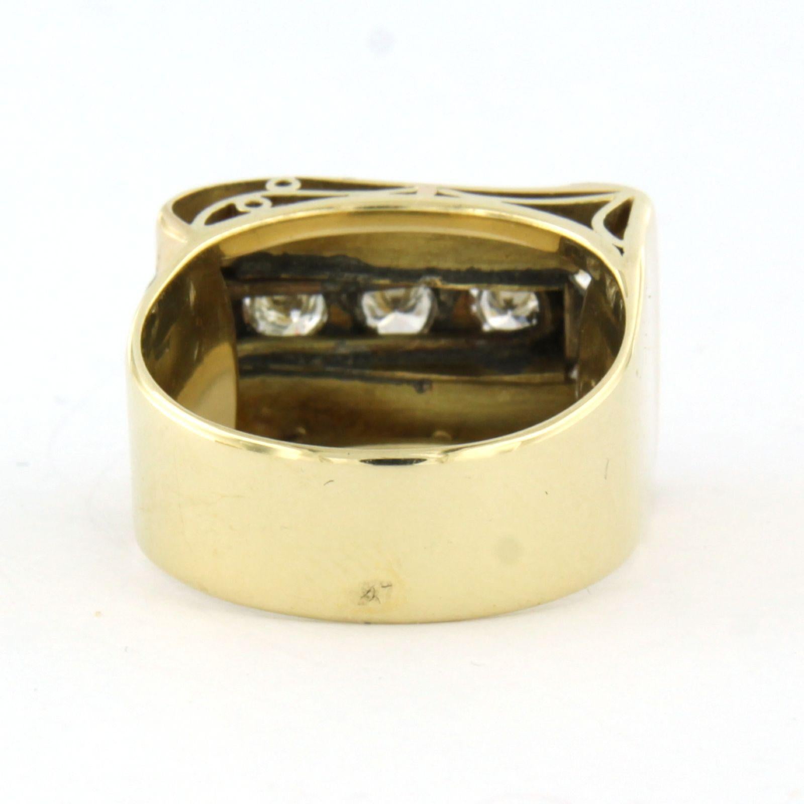 Women's or Men's RETRO ring with brilliant cut diamonds up to 0.50ct 14k three-tone gold For Sale