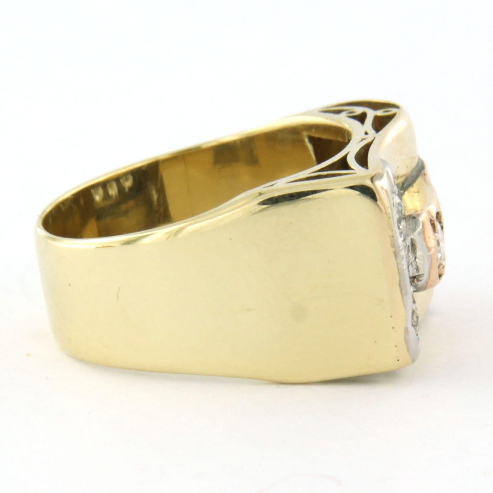 RETRO ring with brilliant cut diamonds up to 0.50ct 14k three-tone gold For Sale 1