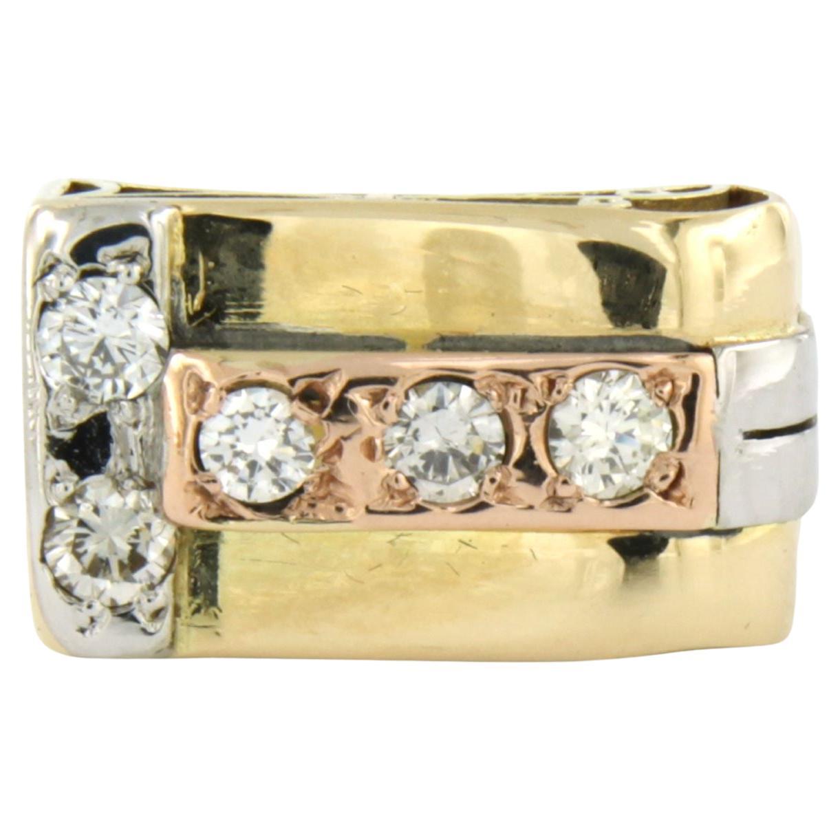 RETRO ring with brilliant cut diamonds up to 0.50ct 14k three-tone gold For Sale