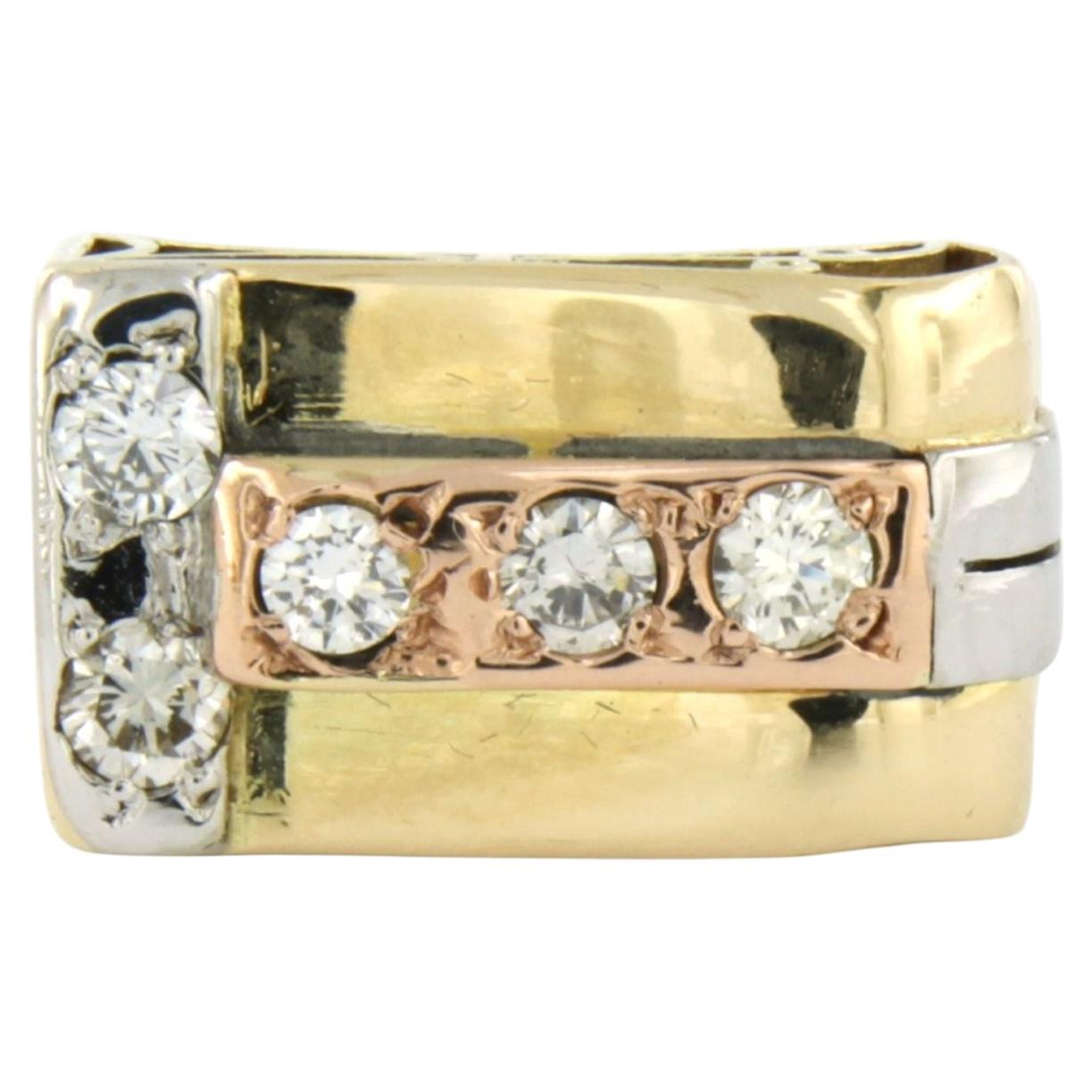 RETRO ring with brilliant cut diamonds up to 0.50ct 14k three-tone gold