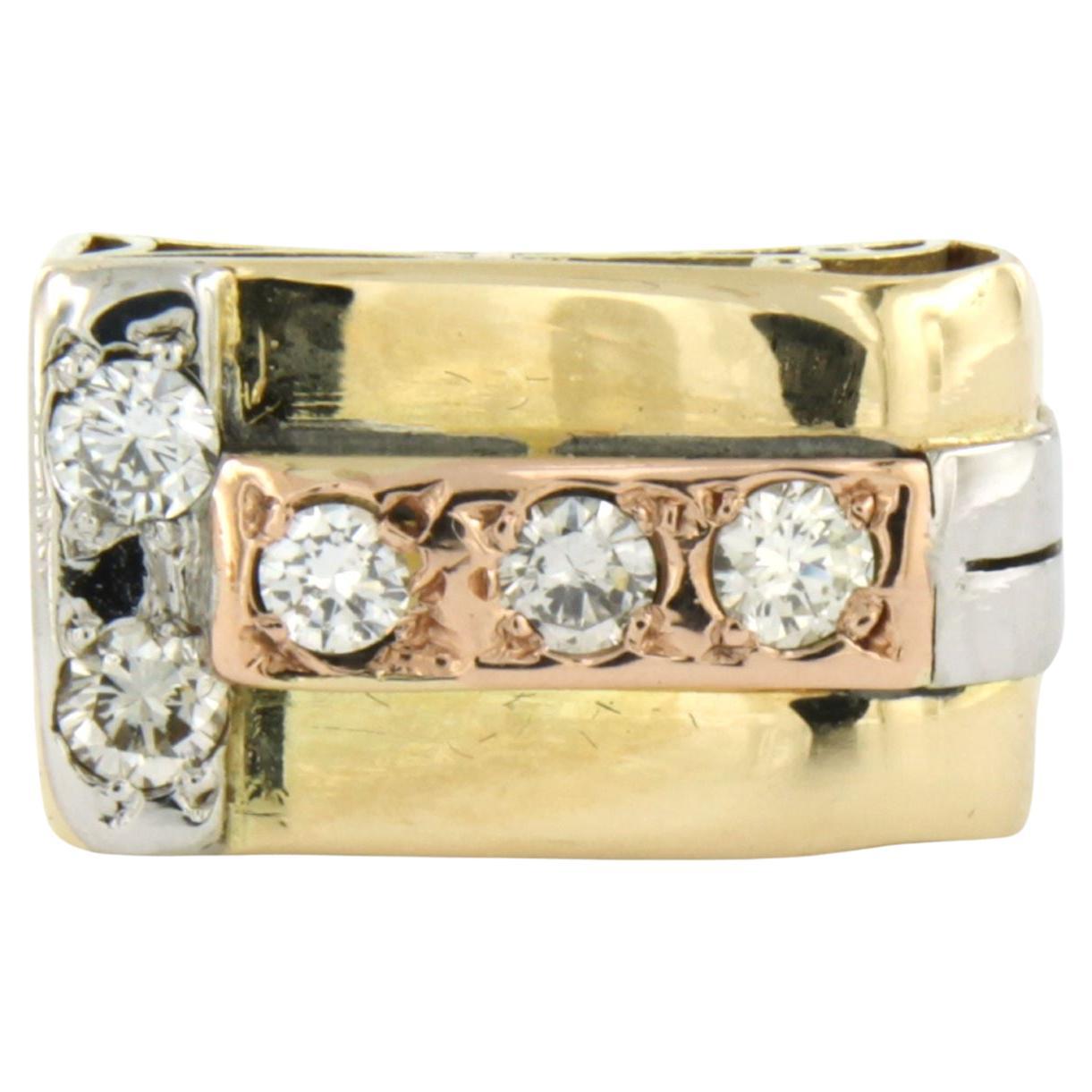 RETRO Ring with brilliant cut diamonds up to 0.50ct 14k tricolour gold