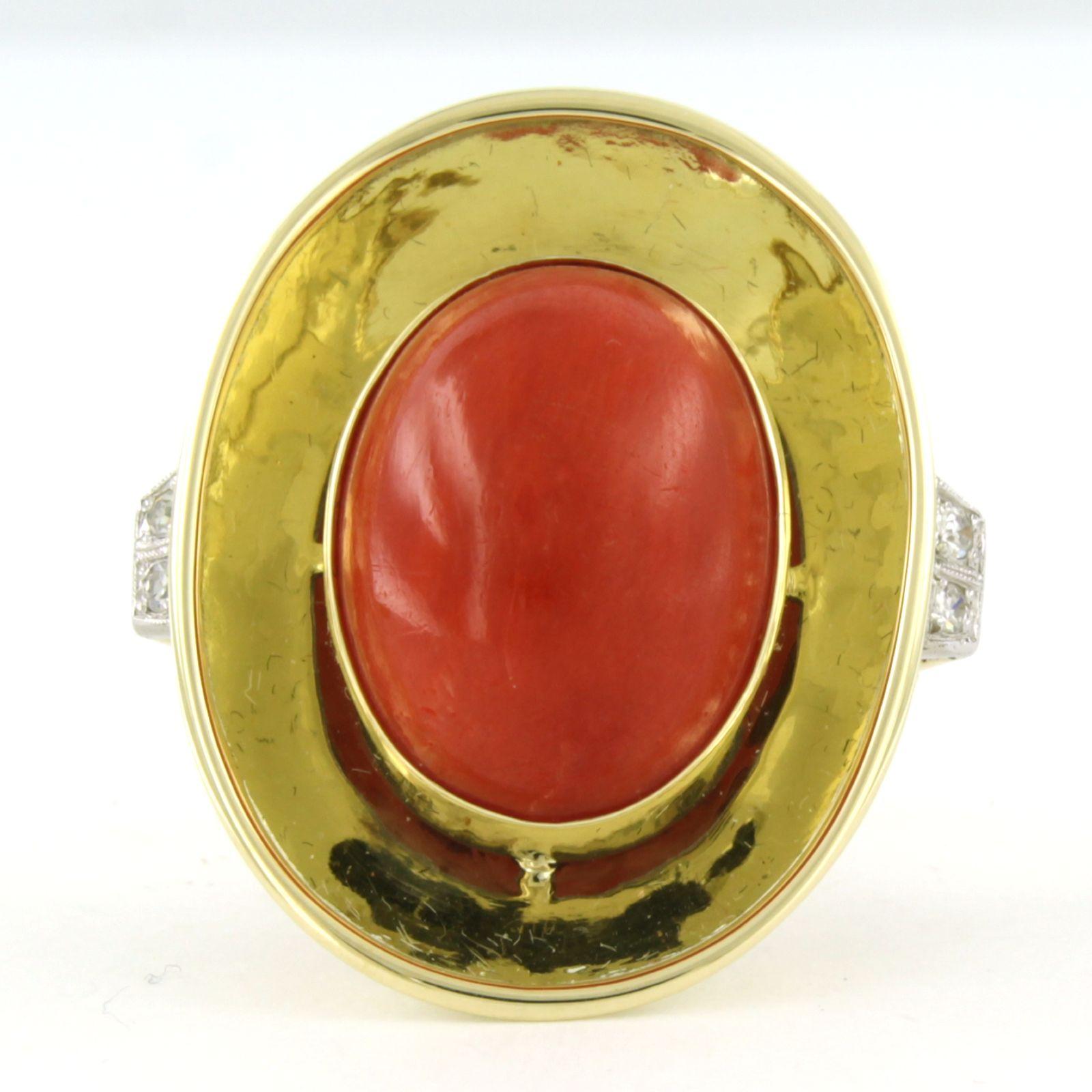 Rétro RETRO Bague avec corail et diamants taille unique jusqu'à 0,08 ct or 14k en vente