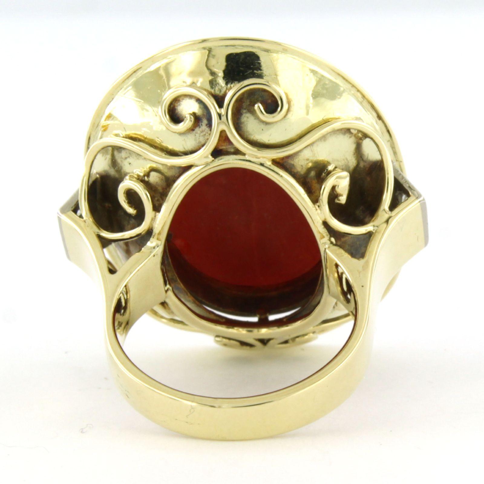 RETRO Bague avec corail et diamants taille unique jusqu'à 0,08 ct or 14k Pour femmes en vente