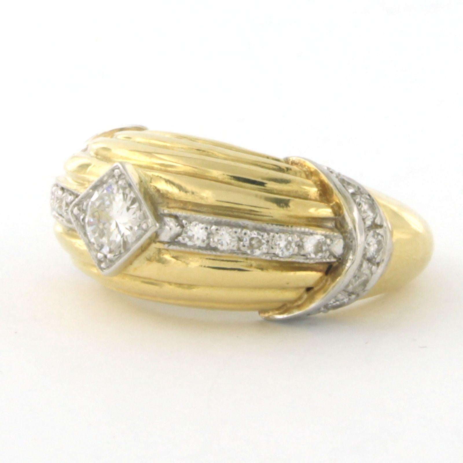 Brilliant Cut RETRO -Ring with diamonds 18k bi-colour gold For Sale