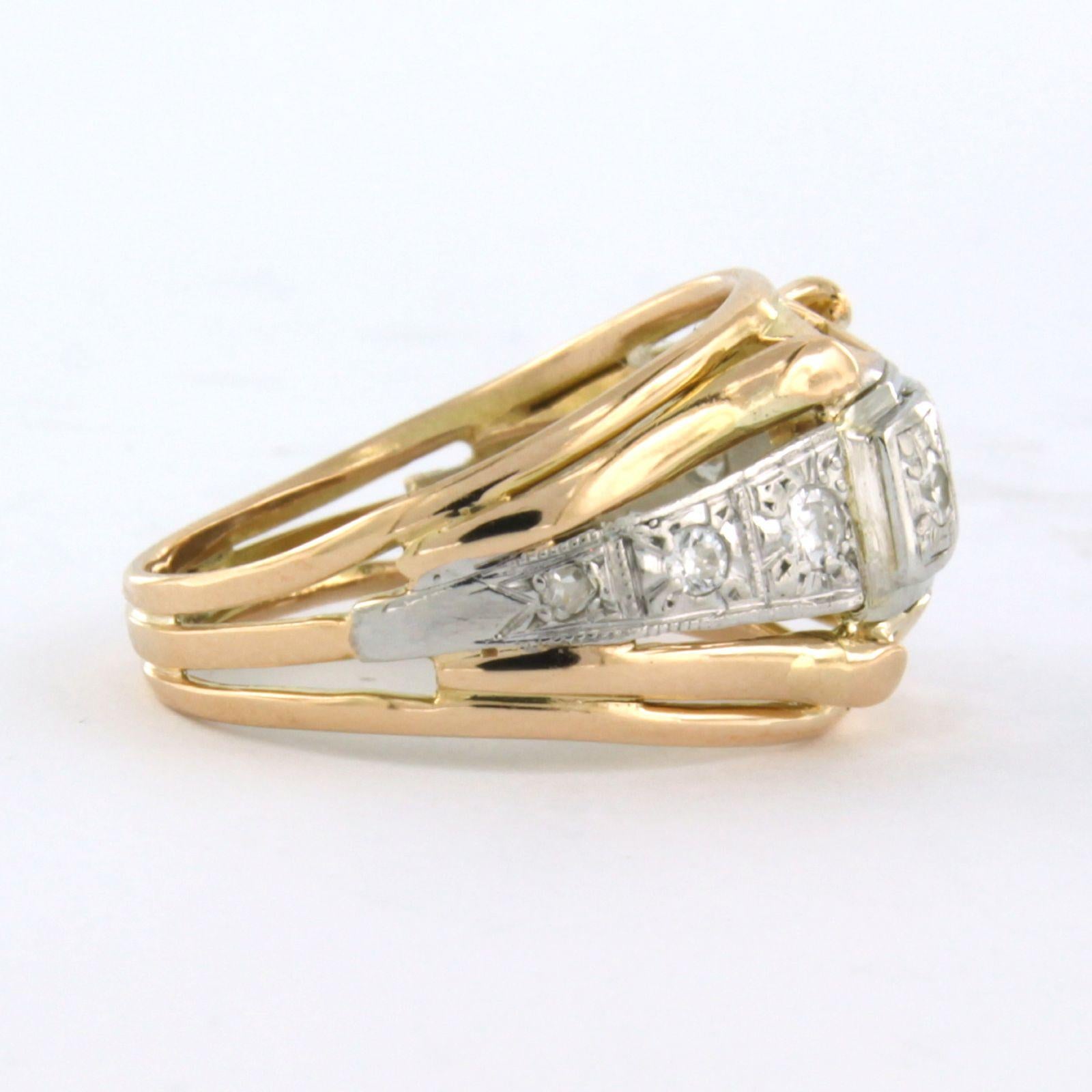 Old European Cut RETRO Ring with diamonds 18k bicolour gold For Sale