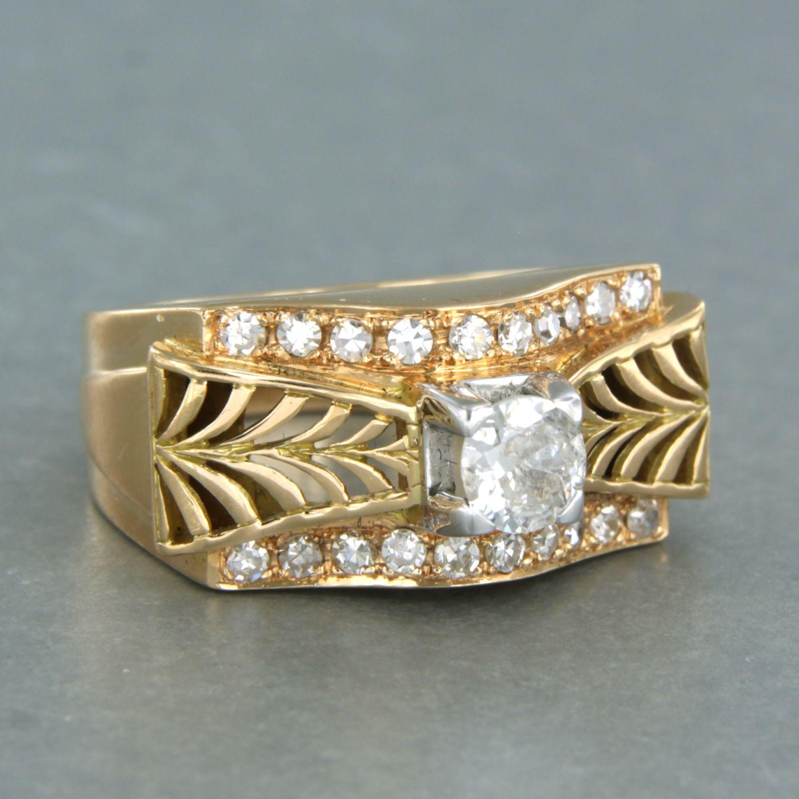 Old Mine Cut RETRO - Ring with diamonds 18k bicolour gold For Sale