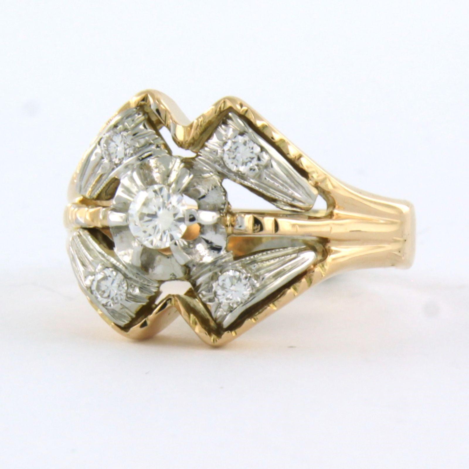 Taille brillant RETRO - Bague en or bicolore 18 carats avec diamants  en vente
