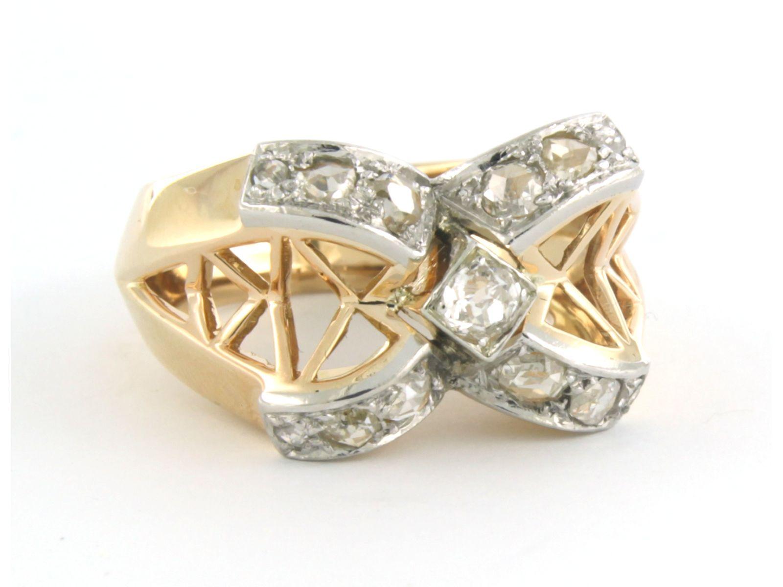 Taille vieille mine RETRO - Bague en or bicolore 18 carats avec diamants en vente