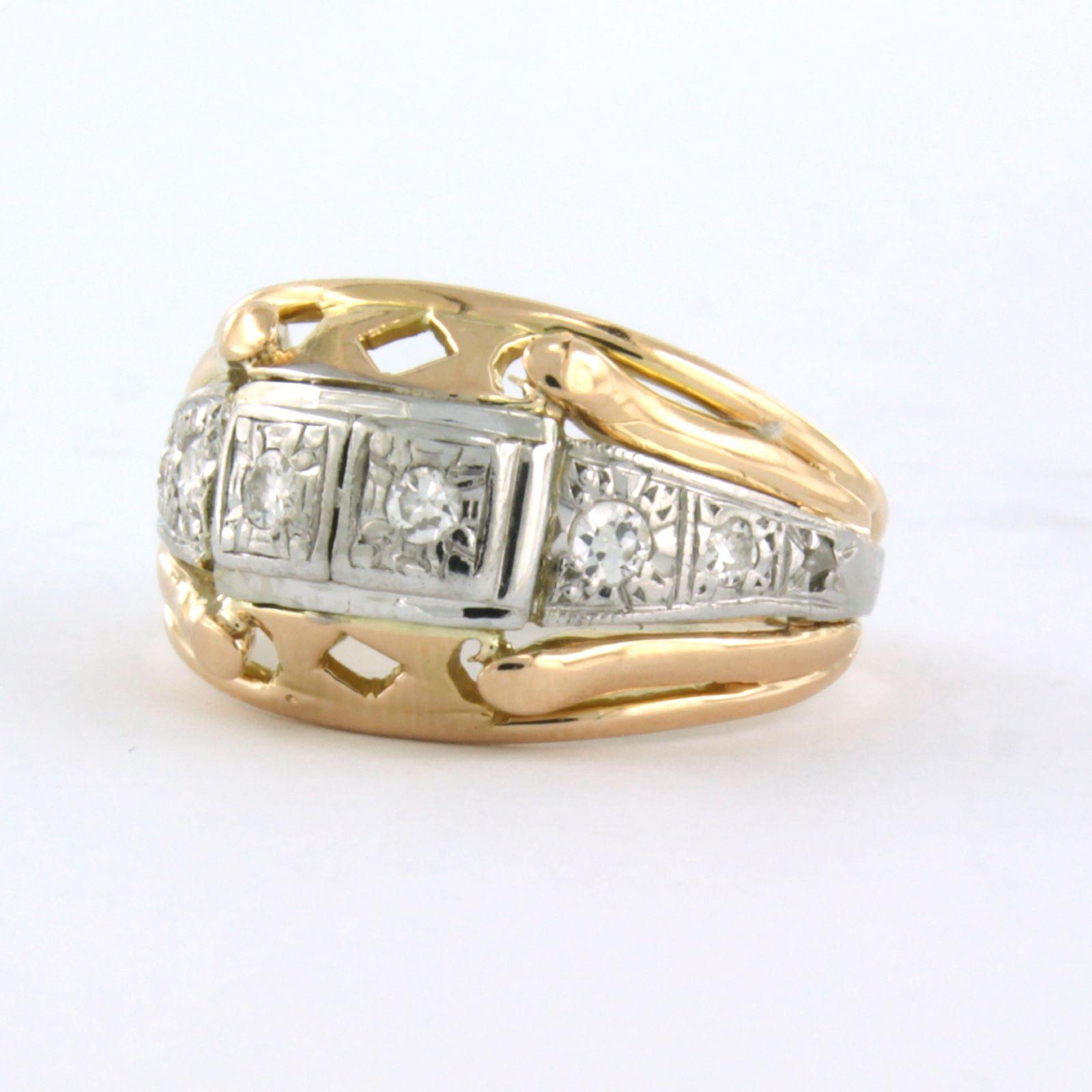 RETRO Bague en or bicolore 18 carats avec diamants Bon état - En vente à The Hague, ZH