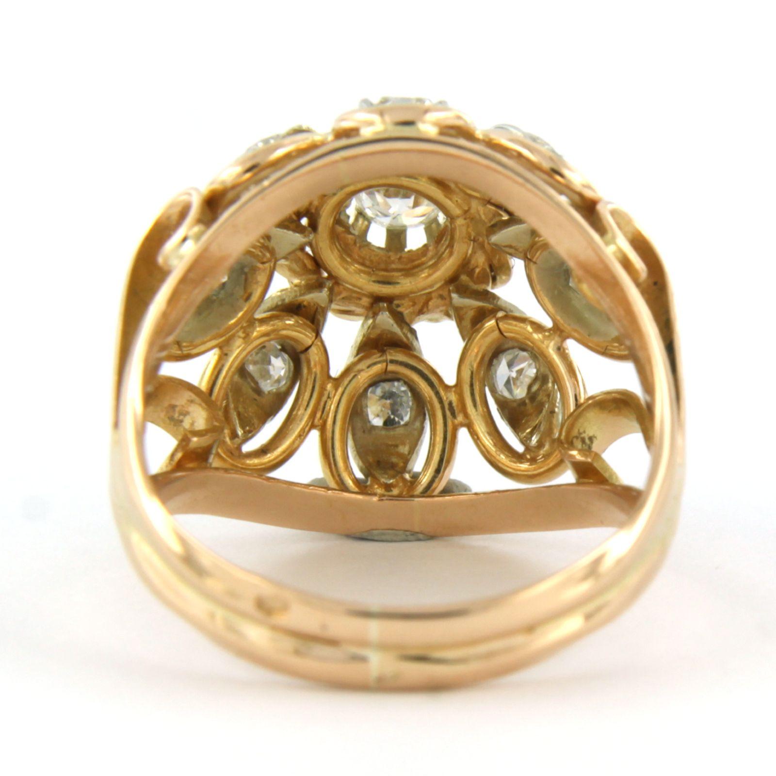 RETRO - Bague en or bicolore 18 carats avec diamants Bon état - En vente à The Hague, ZH