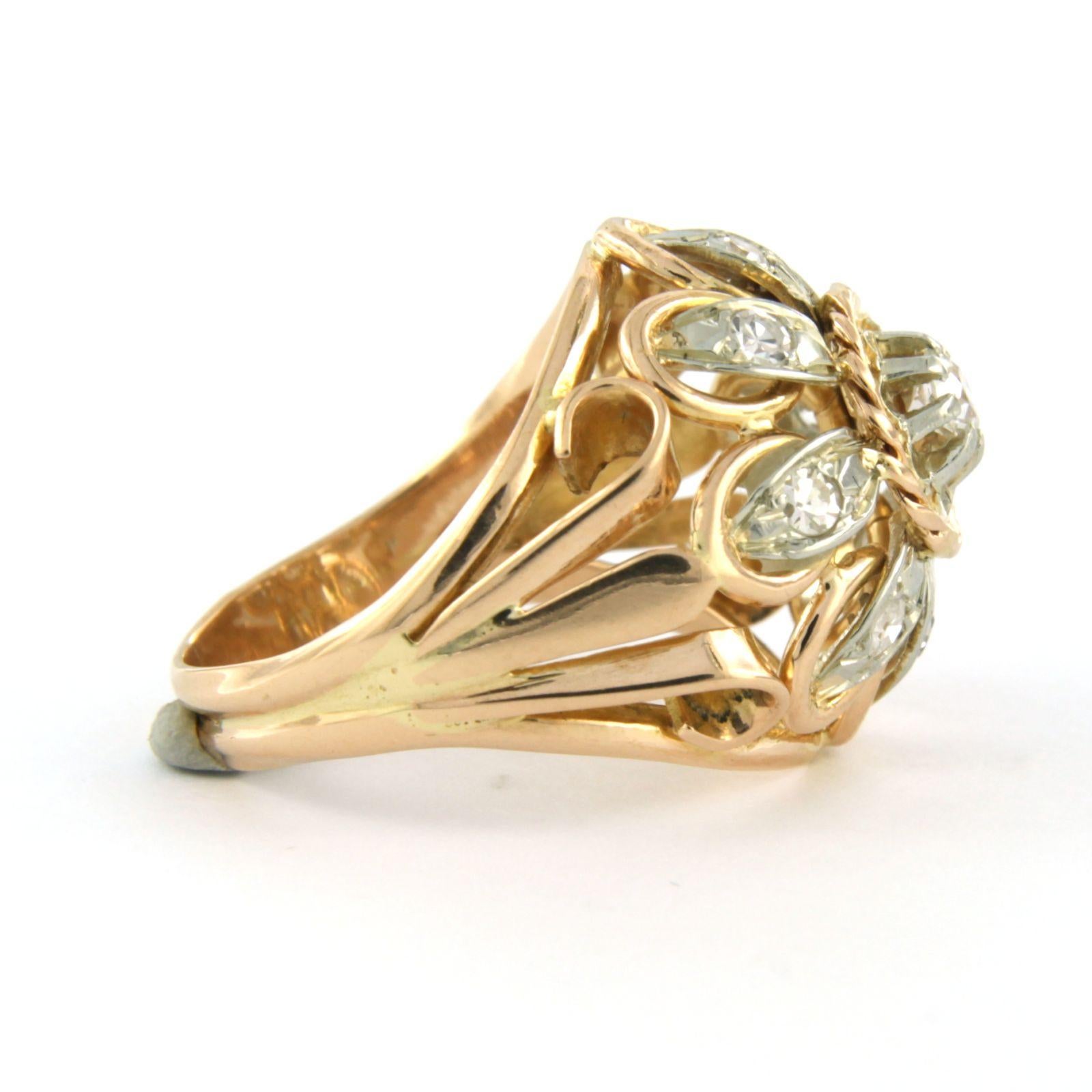 Women's RETRO - Ring with diamonds 18k bicolour gold For Sale