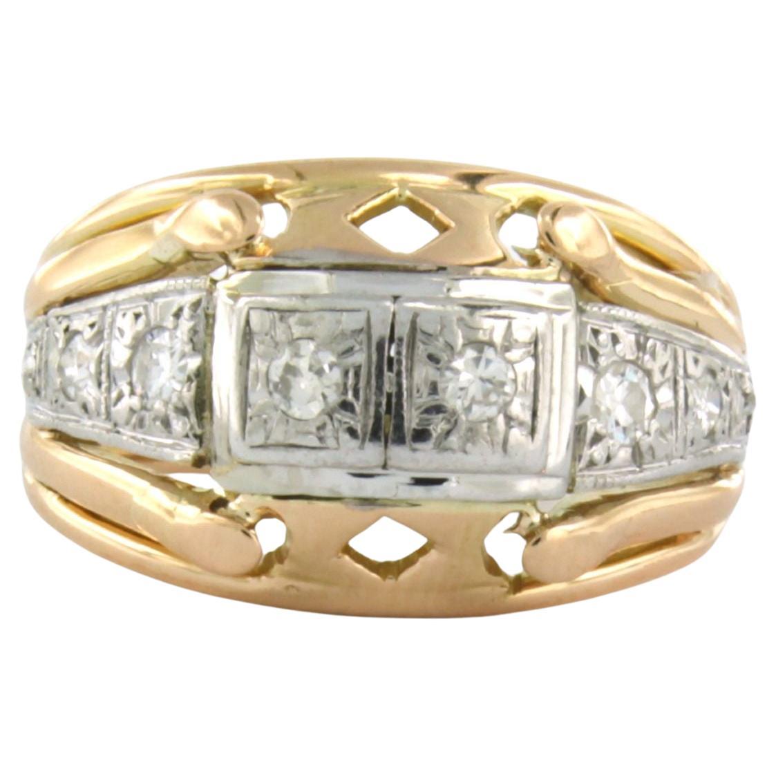 RETRO Ring with diamonds 18k bicolour gold For Sale