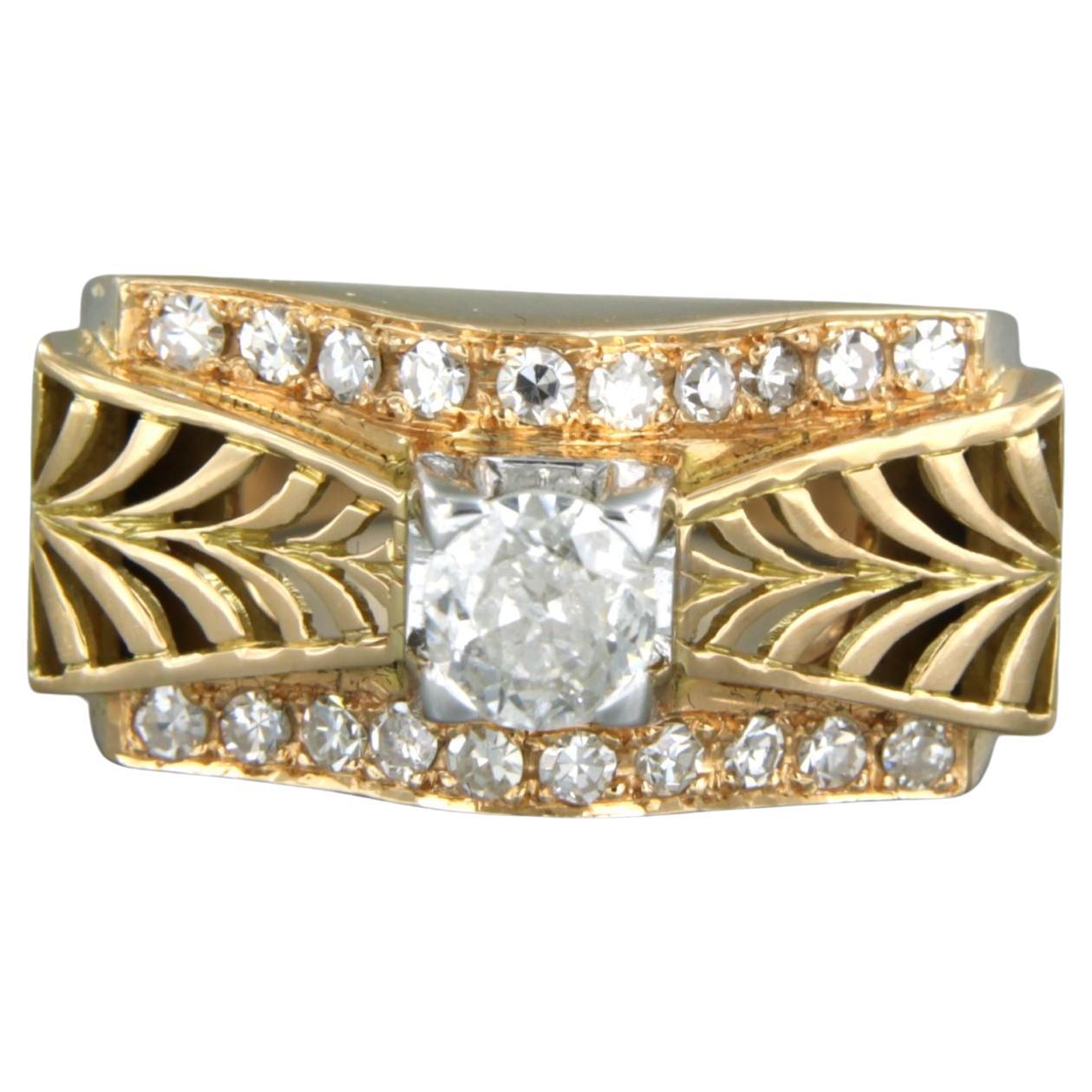 RETRO - Ring with diamonds 18k bicolour gold For Sale