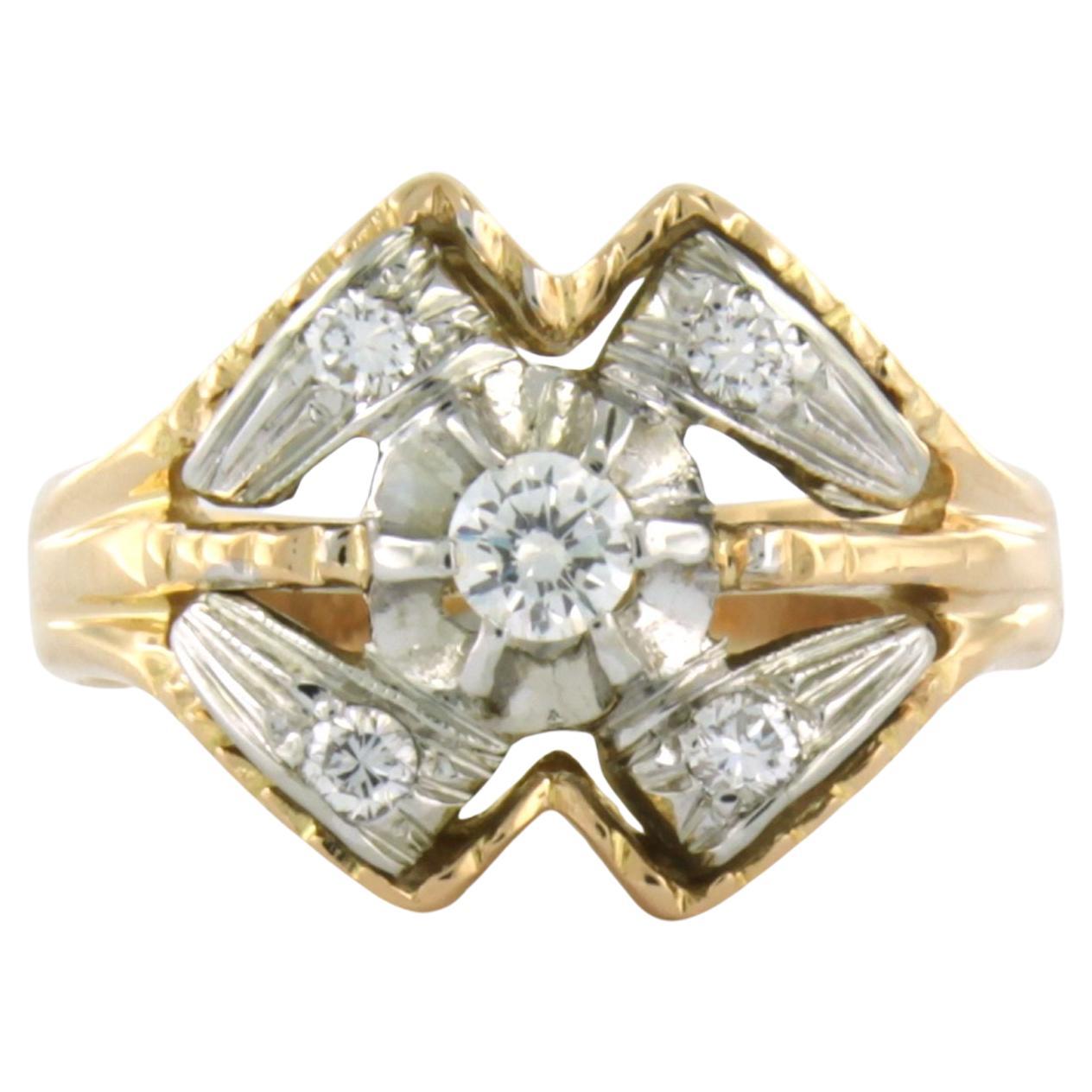 RETRO - Ring with diamonds 18k bicolour gold  For Sale