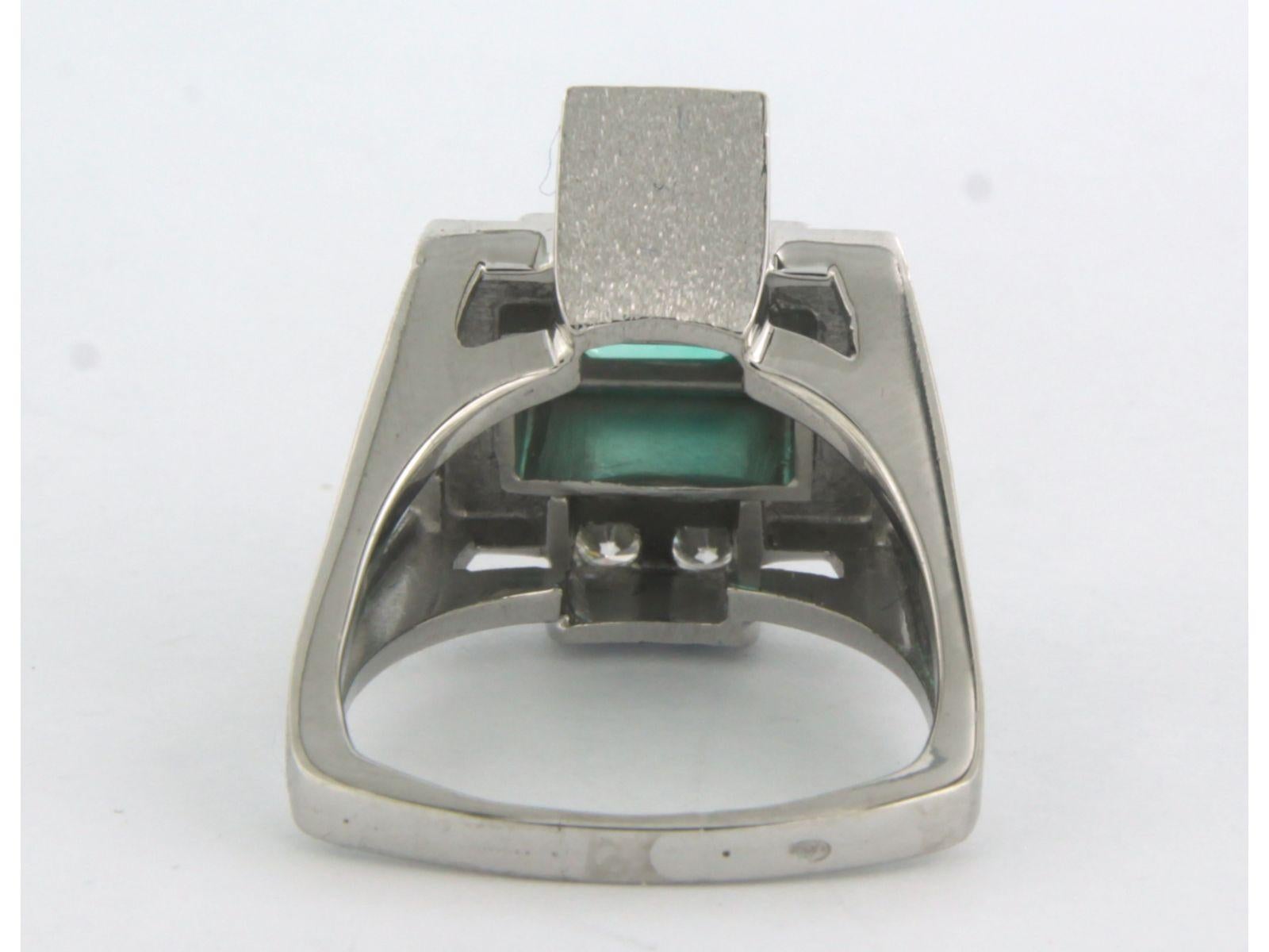 da uomo o donna Anello RETRO con smeraldo e diamanti taglio brillante fino a 0,50 carati in oro bianco 18 ct. in vendita