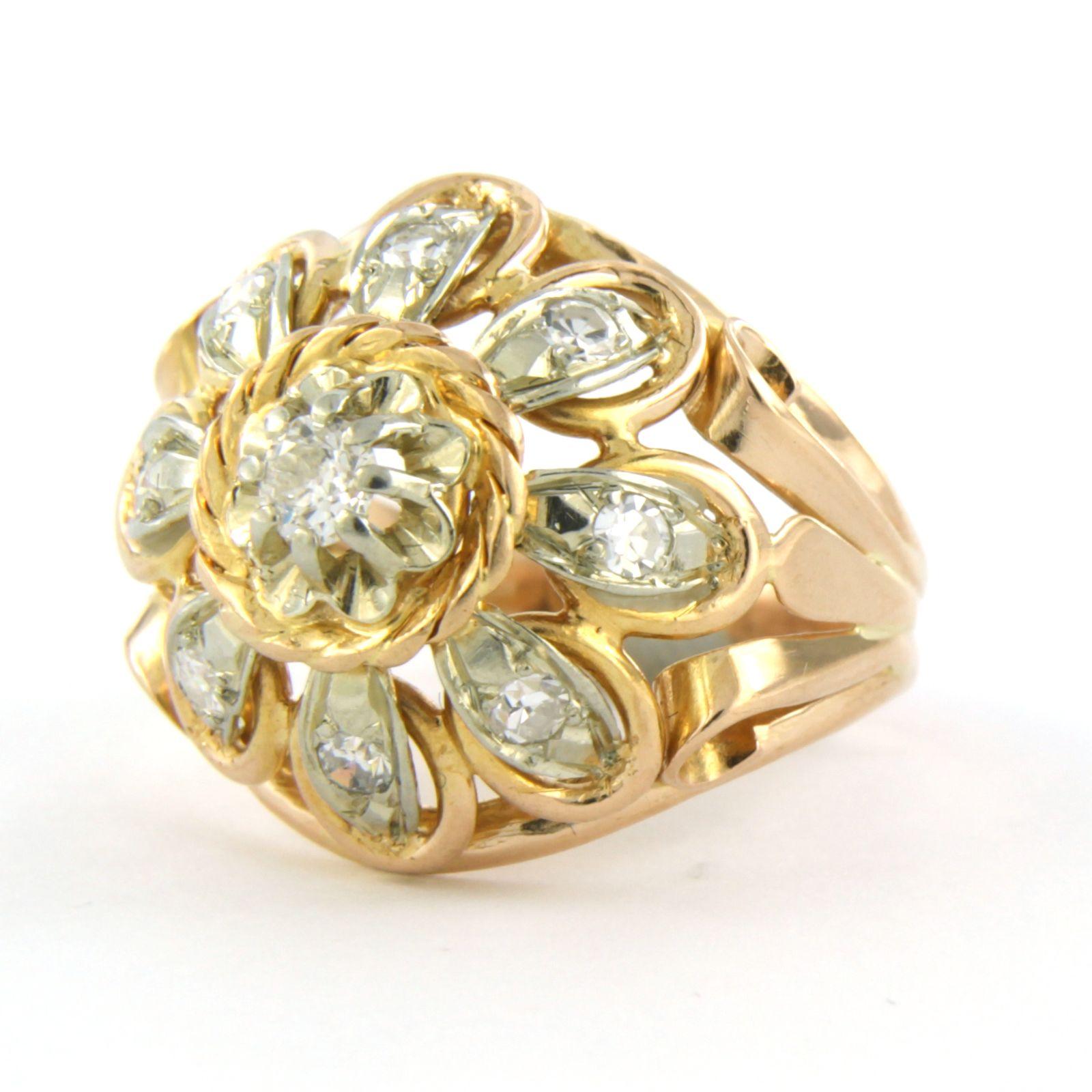Old European Cut RETRO ring with old European and single cut diamonds up to 0.47ct 18k gold For Sale