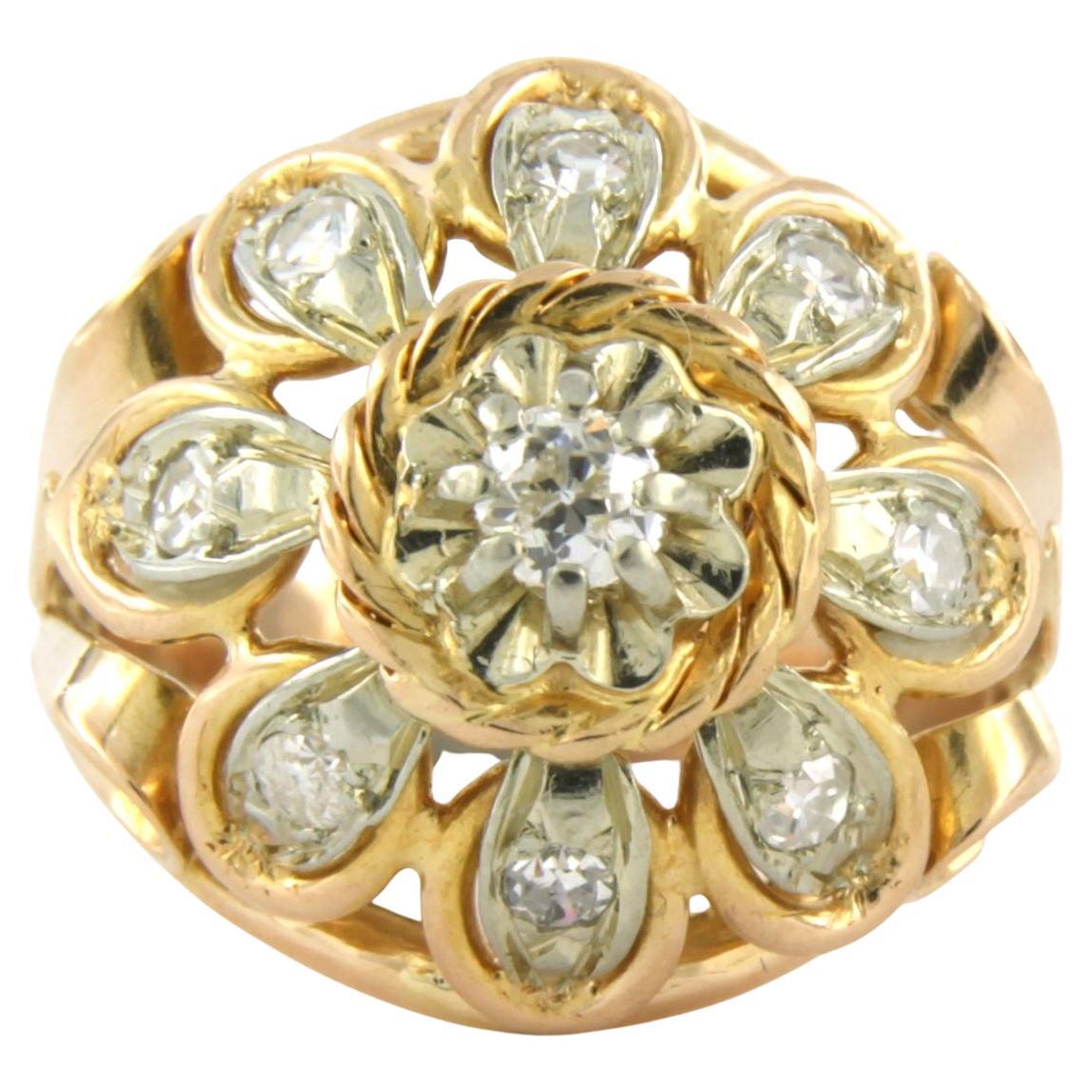 Anello RETRO con diamanti antichi europei e diamanti a taglio singolo fino a 0,47ct in oro 18k in vendita