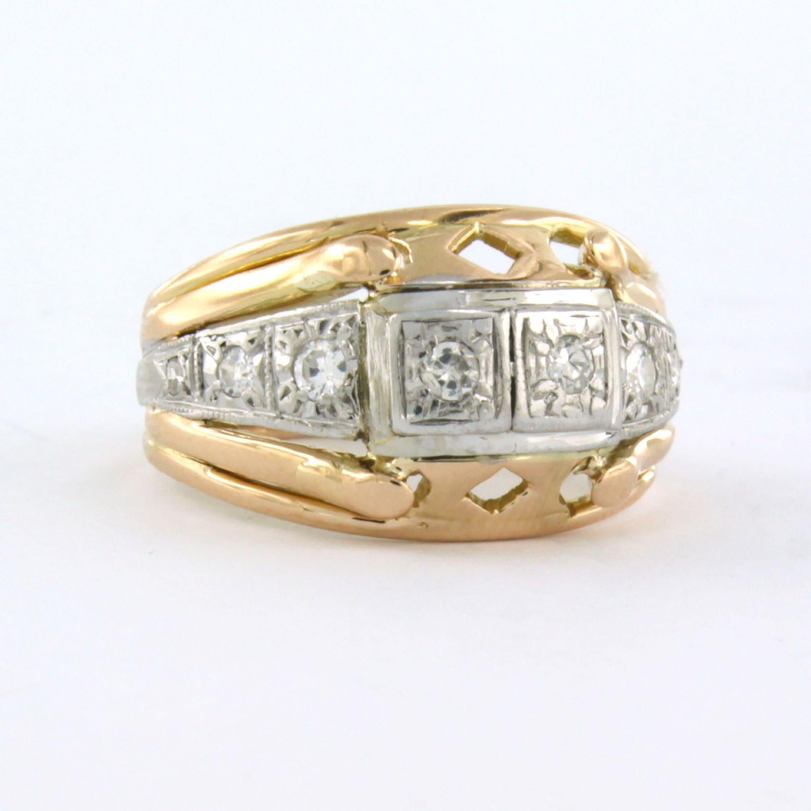 RETRO Ring mit Diamanten im alteuropäischen Schliff bis zu 0,22 Karat 18k zweifarbigem Gold (Retro) im Angebot