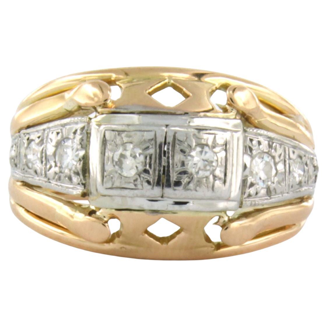 RETRO ring with old European cut diamonds up to 0.22ct 18k bicolour gold