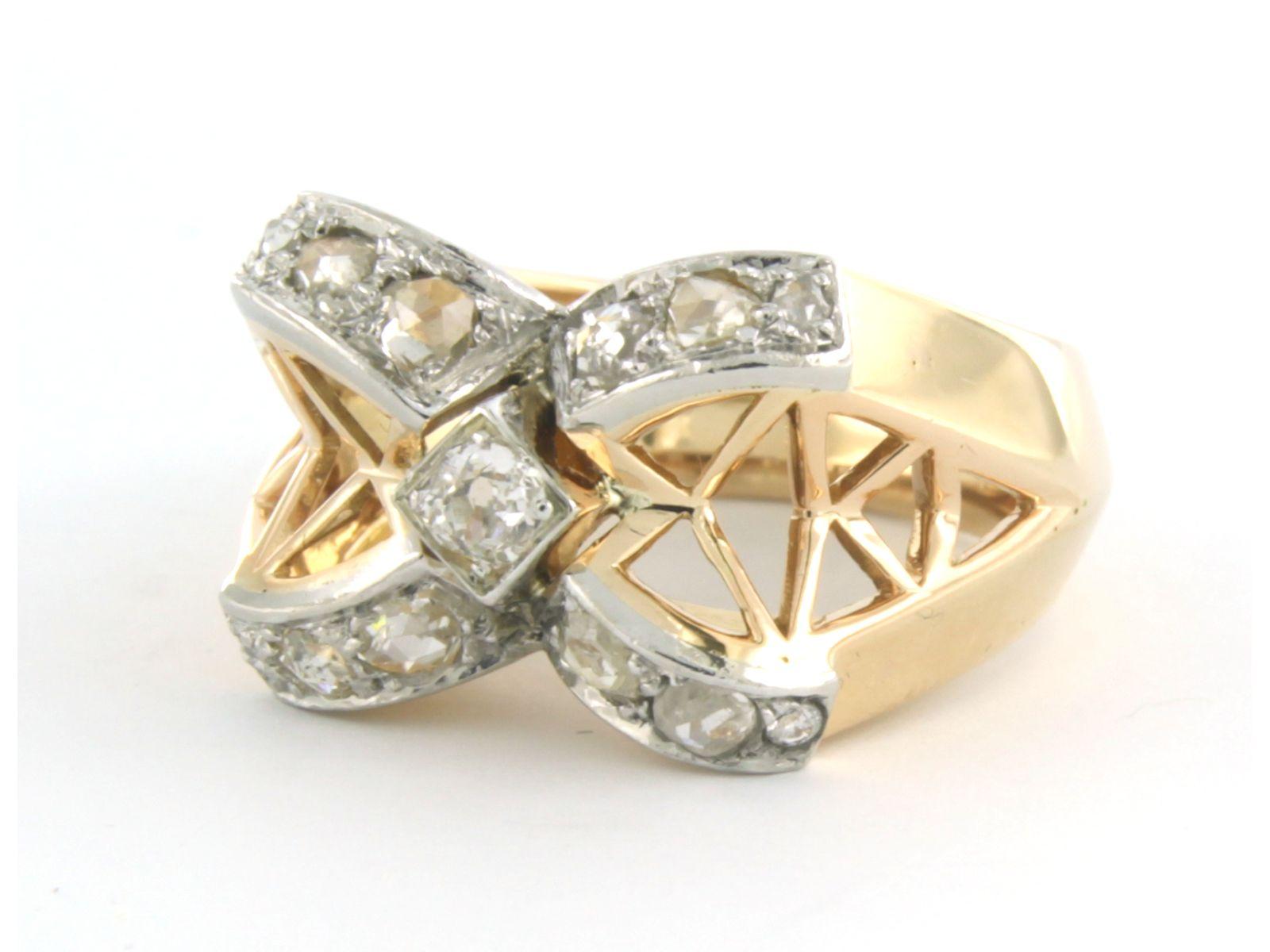 Old Mine Cut RETRO ring with old mine and rose cut diamonds up to 0.30ct 18k gold For Sale
